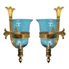 Pair of Chapman Style Brass Hurricane Sconces, circa 1970s