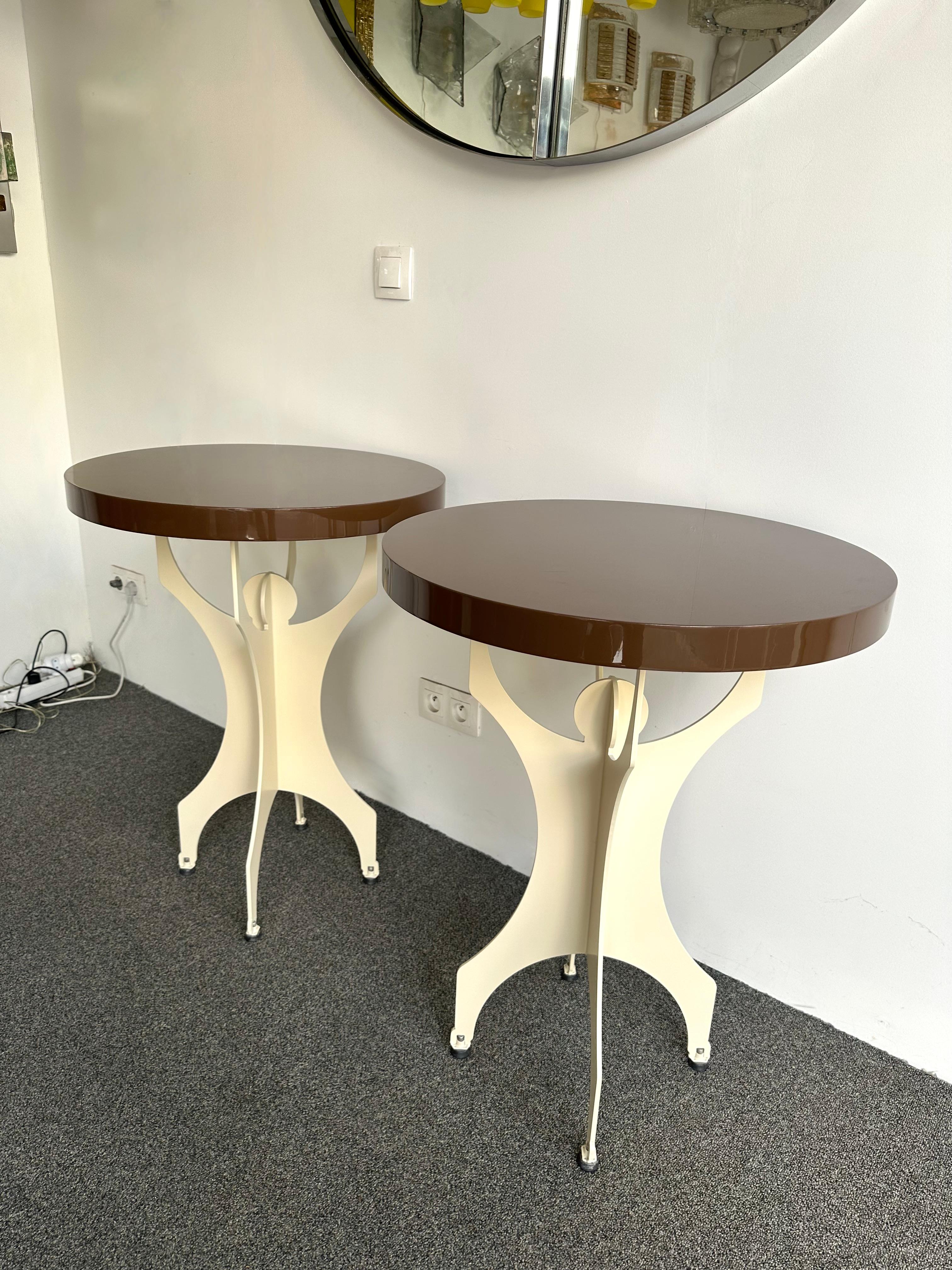 Pair of Character Side Tables Lacquered Wood and Metal. Italy, 2000s For Sale 7