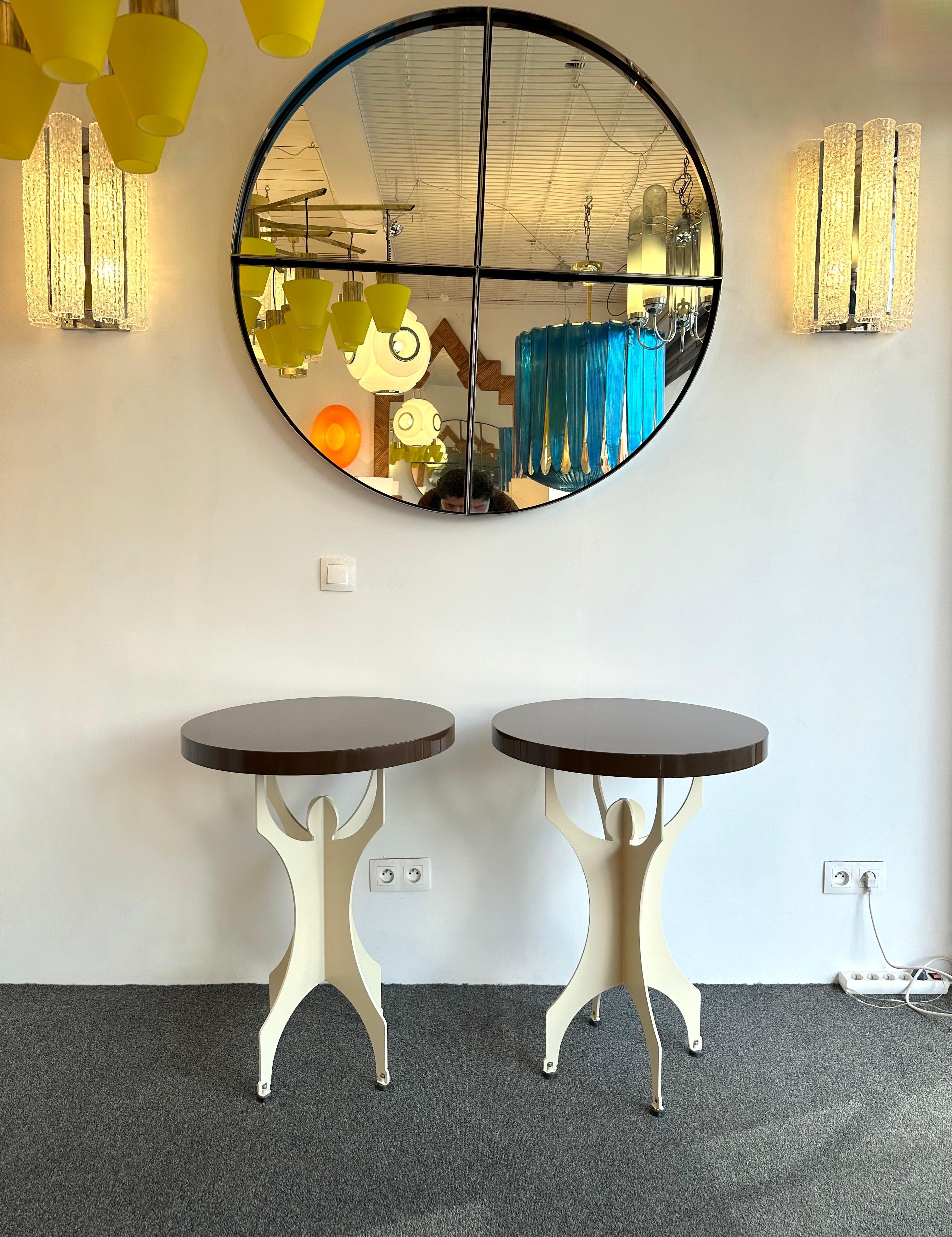 Italian Pair of Character Side Tables Lacquered Wood and Metal. Italy, 2000s For Sale