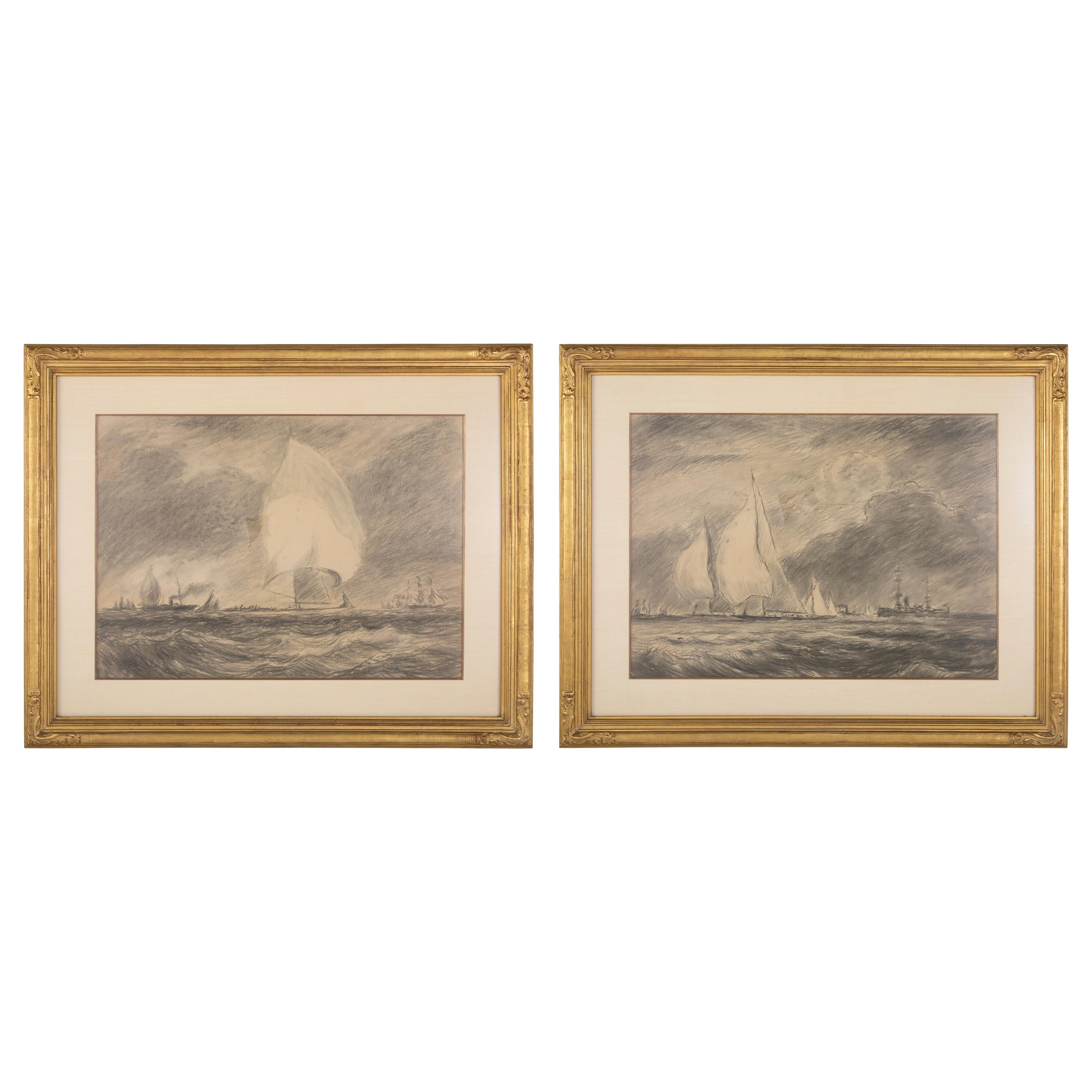 Pair of Charcoal and Crayon Sketches by Reynolds Beal