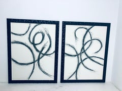 Pair of Charcoal Drawings in Black Lacquer Frames