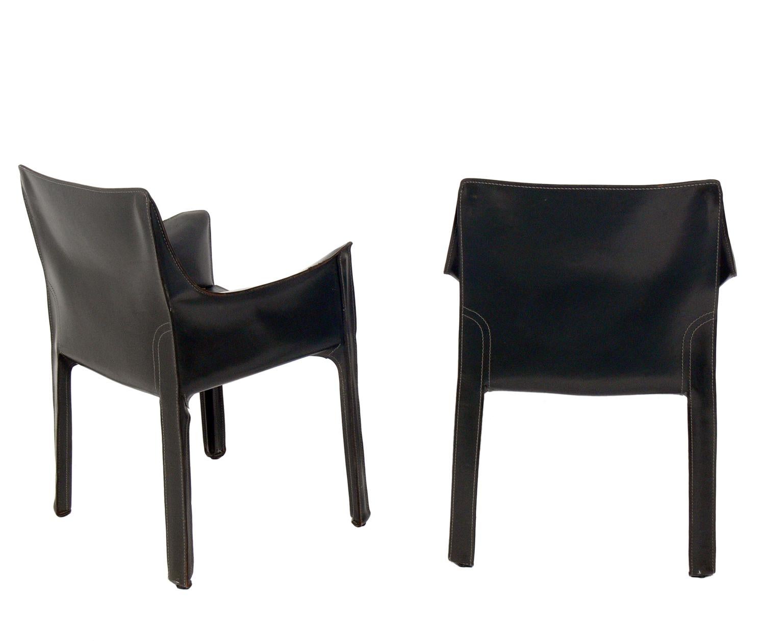 American Pair of Charcoal Gray Leather Cab Chairs by Mario Bellini for Cassina