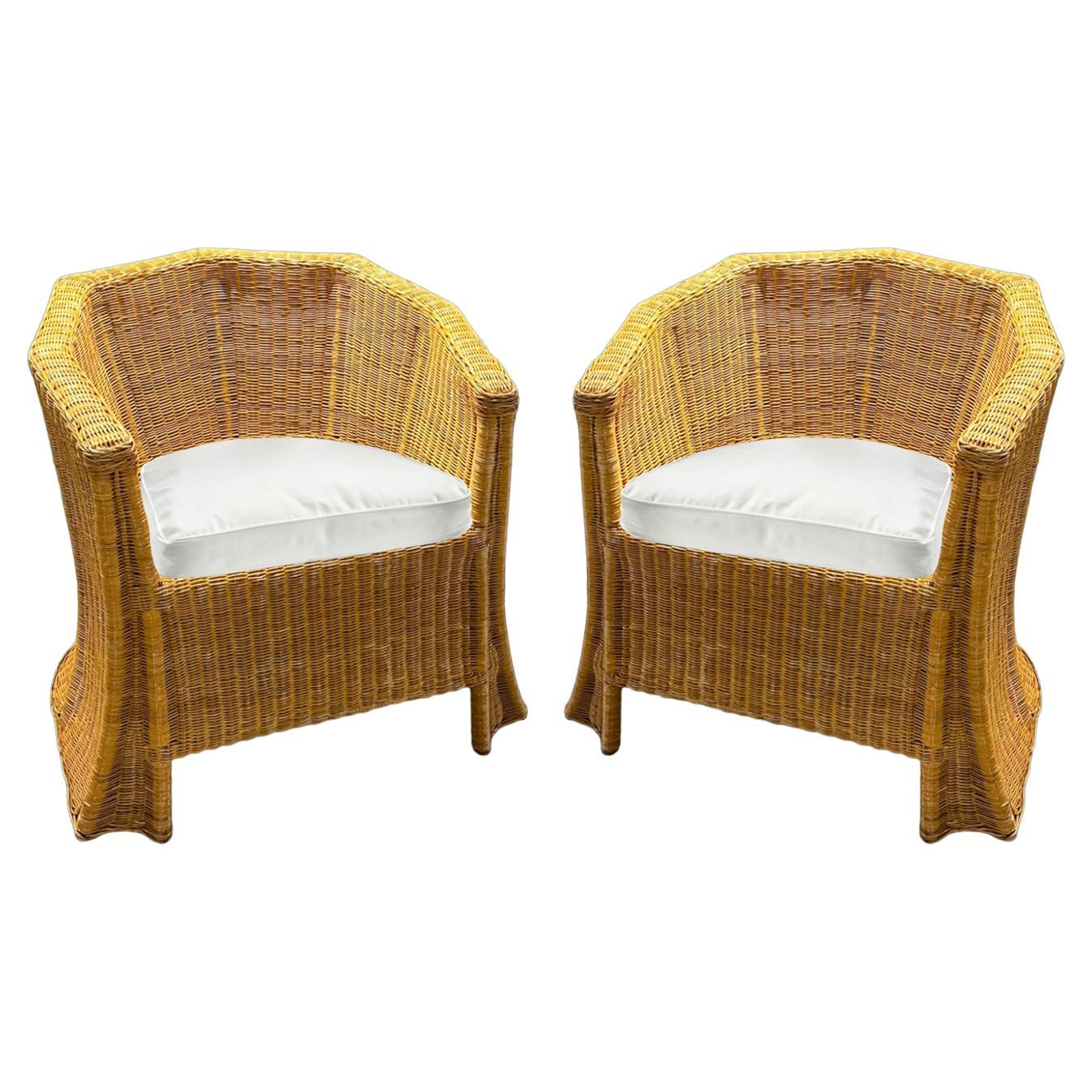 Pair of Chareau Wicker Chairs, 1980's