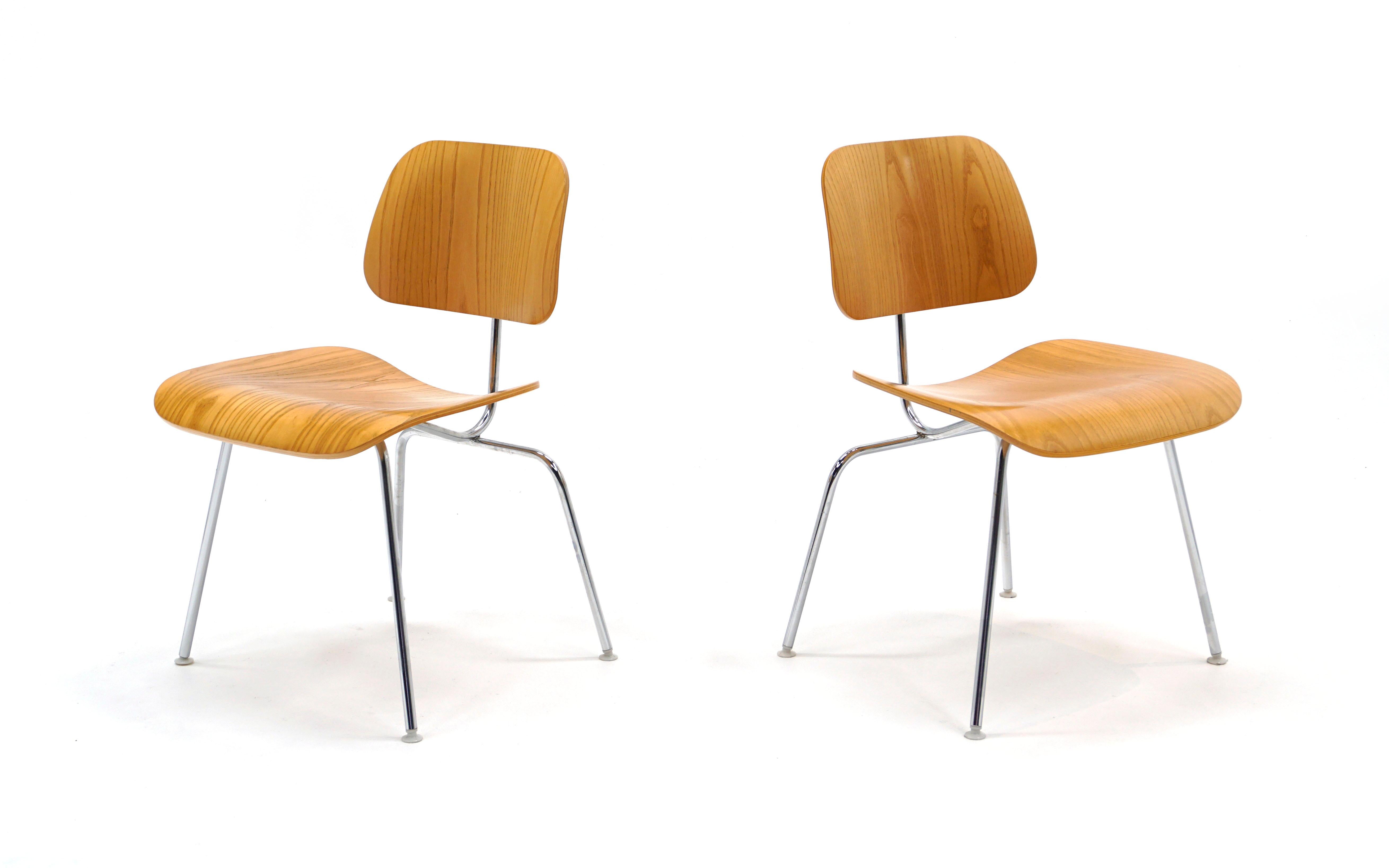 Mid-Century Modern Pair of Charles and Ray Eames for Herman Miller DCMs in White Ash