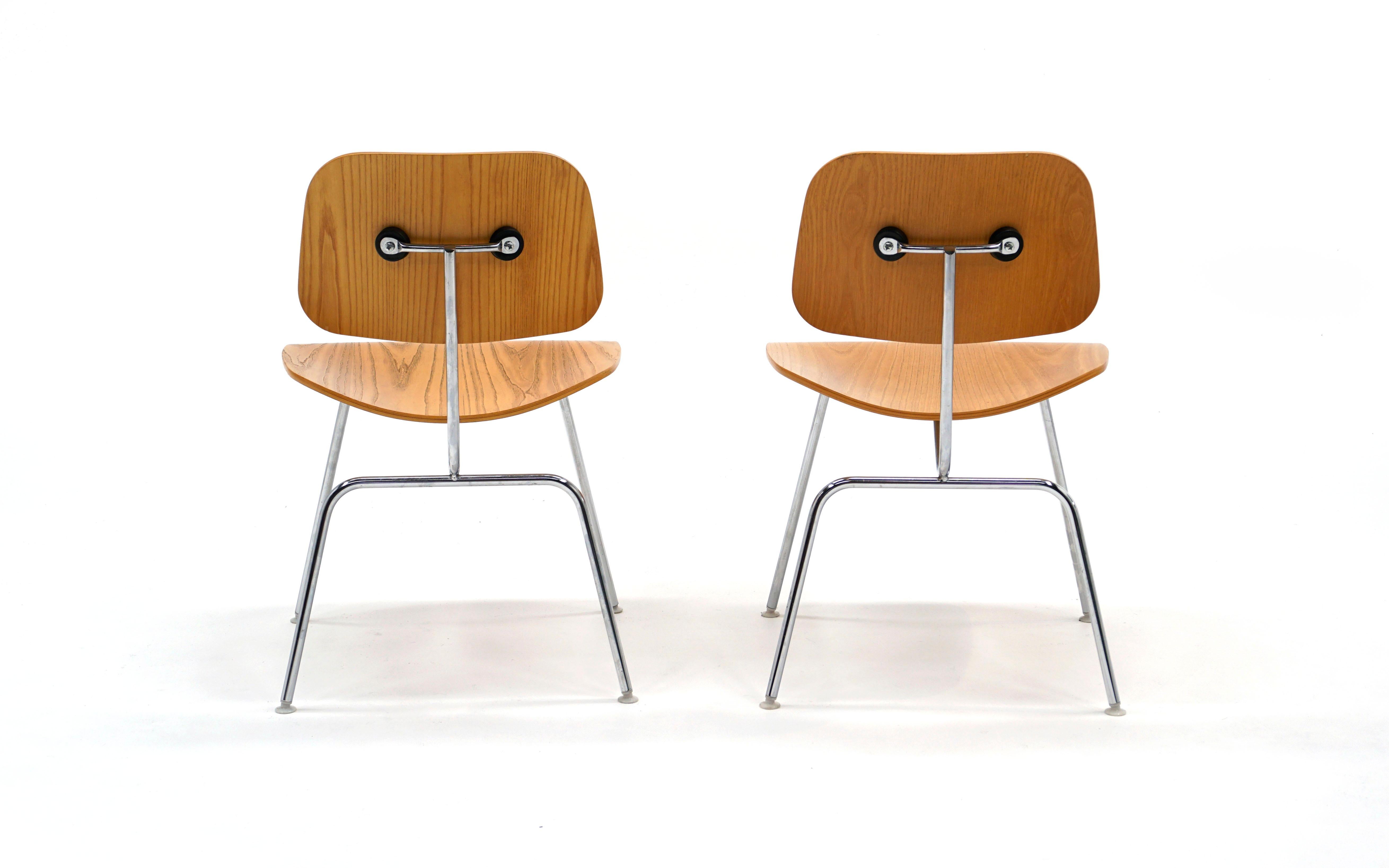 Contemporary Pair of Charles and Ray Eames for Herman Miller DCMs in White Ash