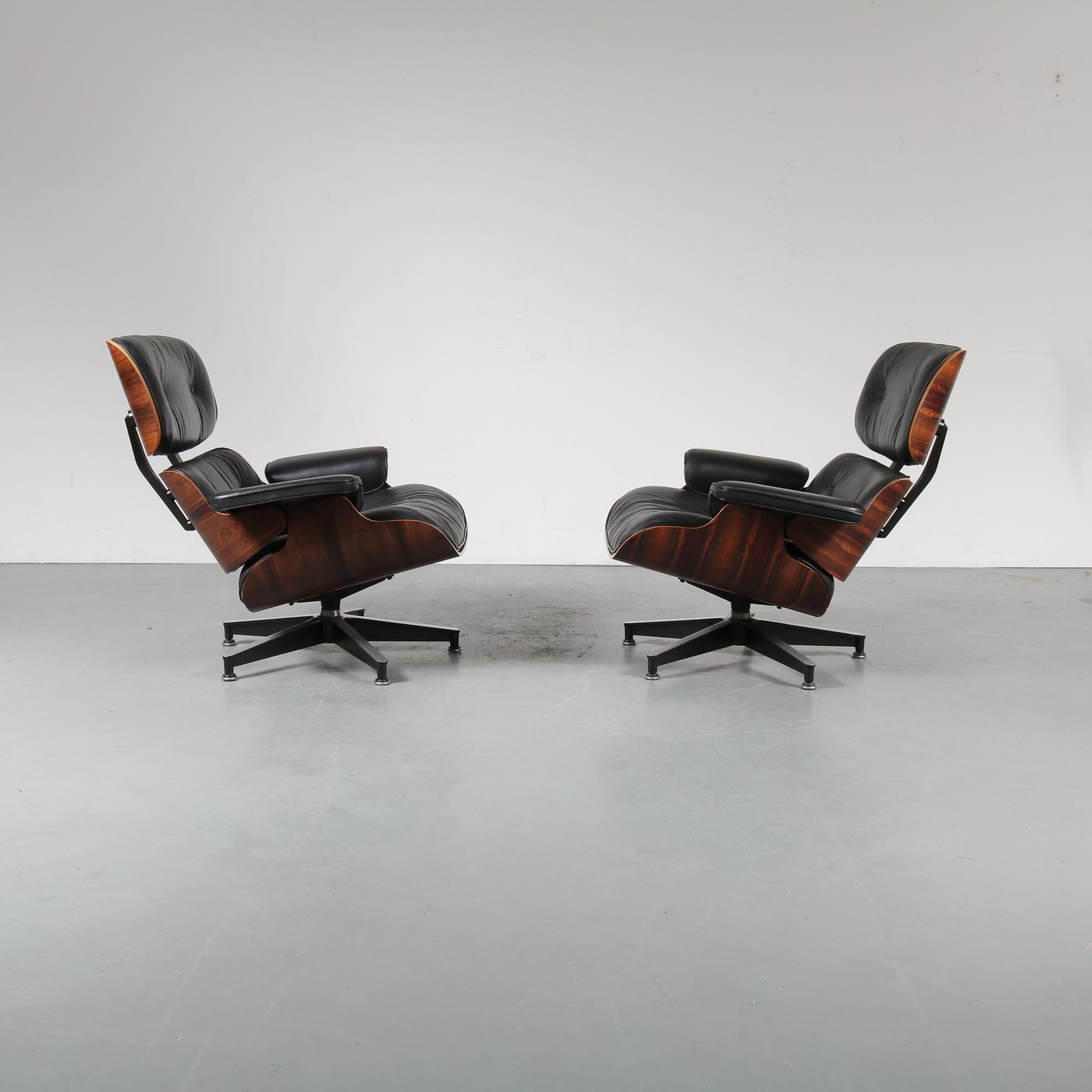 Mid-Century Modern Pair of Charles and Ray Eames Lounge Chairs for Herman Miller, circa 1970