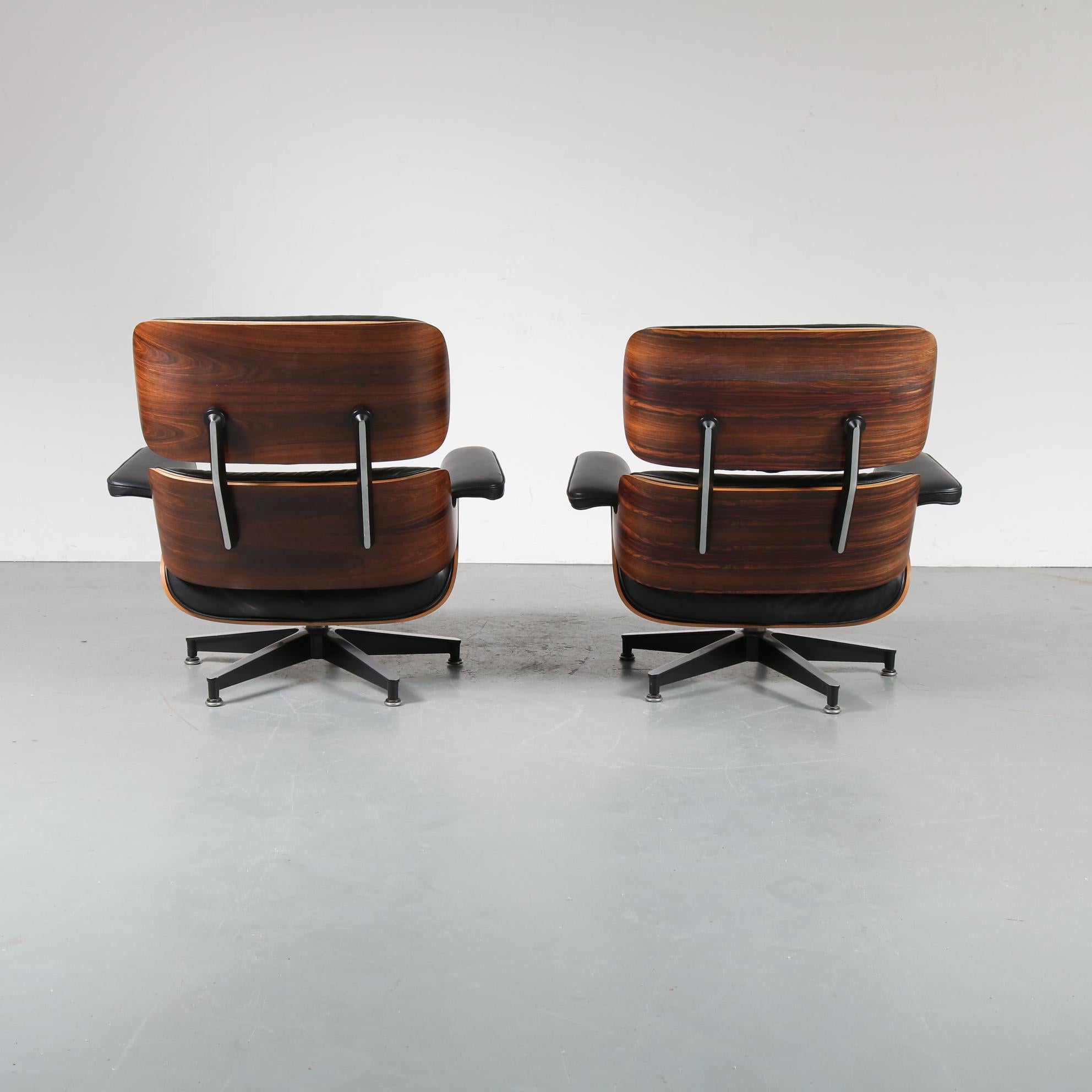 American Pair of Charles and Ray Eames Lounge Chairs for Herman Miller, circa 1970