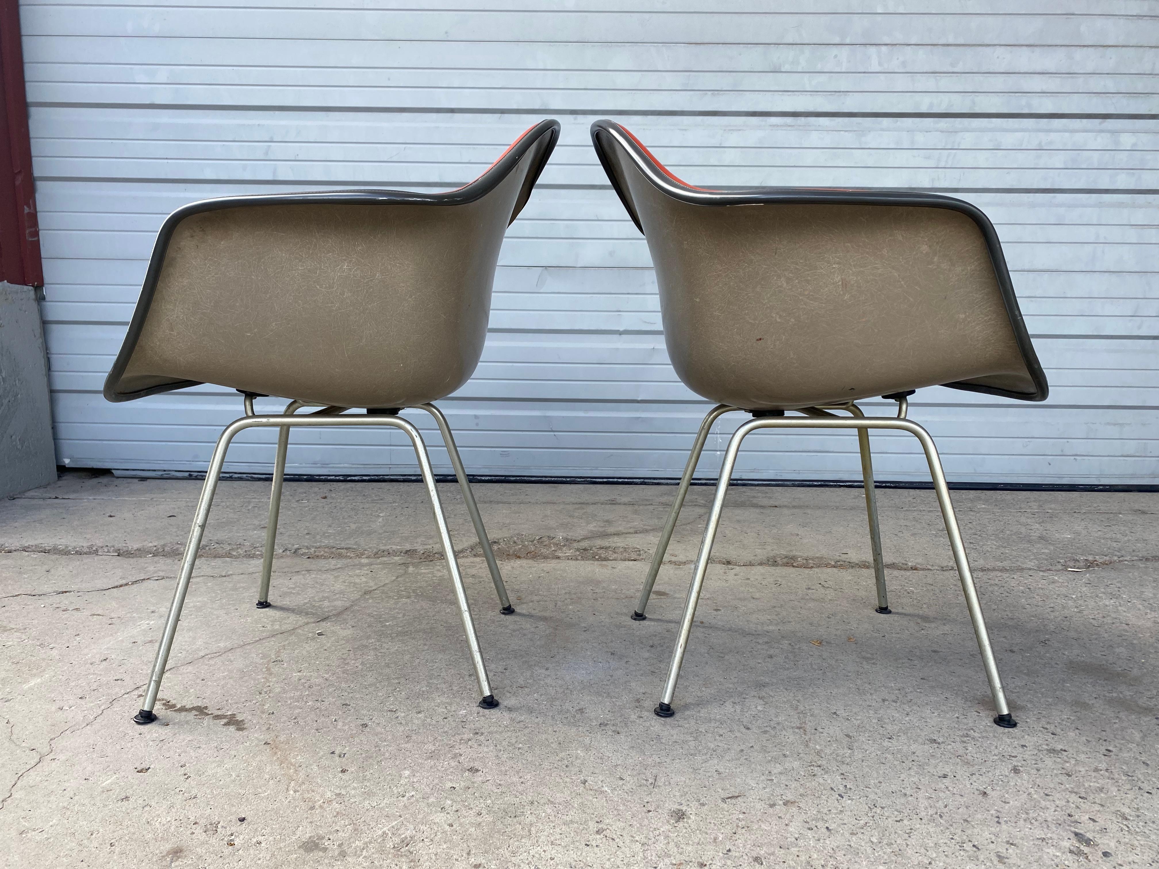 American Pair of Charles and Ray Eames Padded Arm Shell Chairs, Two-Tone /Herman Miller For Sale