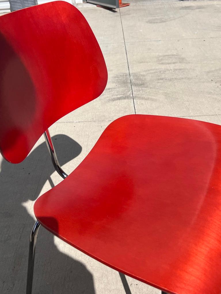 American Pair of Charles and Ray Eames Red Beech DCM Chair, Herman Miller
