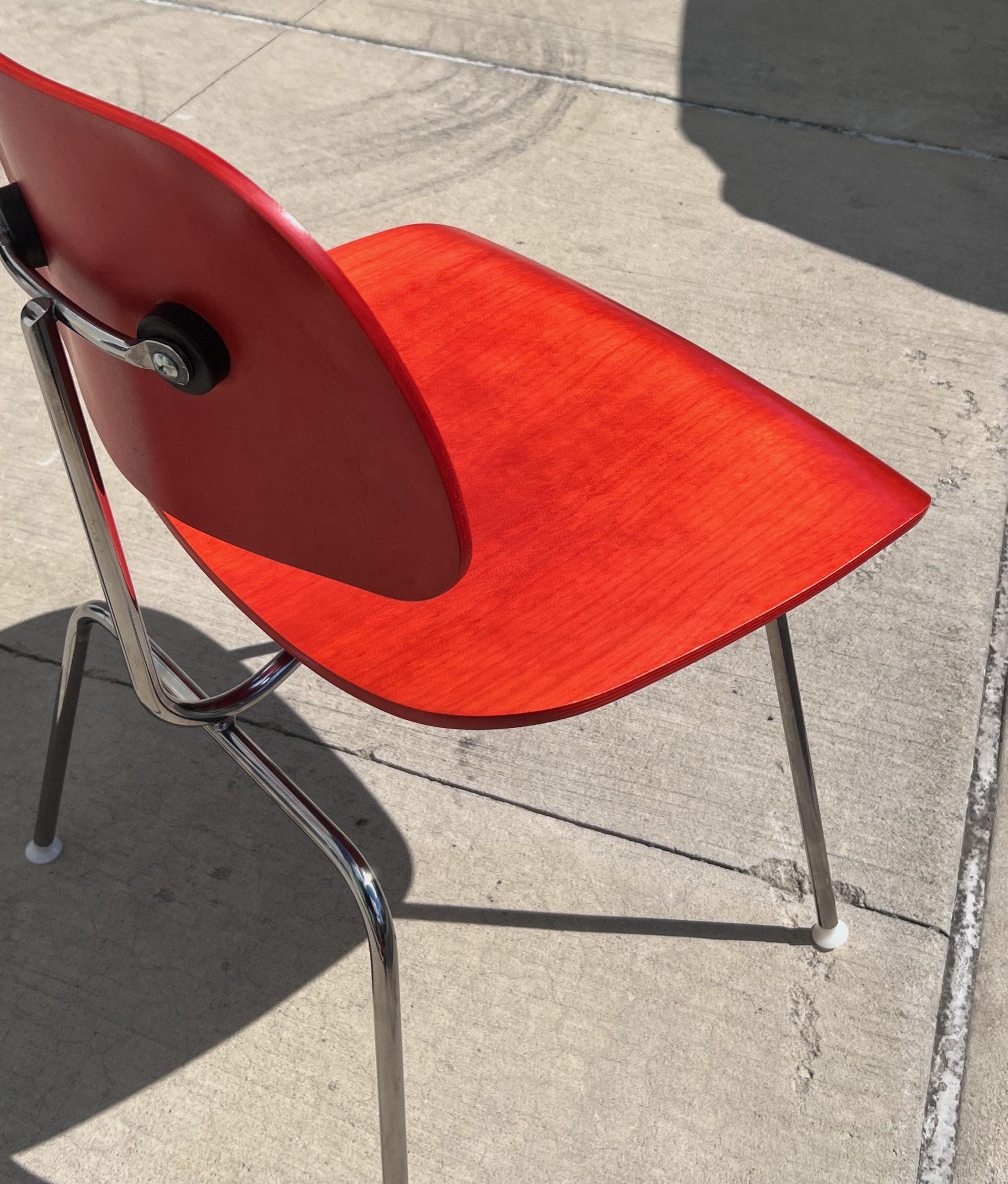 Pair of Charles and Ray Eames Red Beech DCM Chair, Herman Miller In Good Condition In Brooklyn, NY