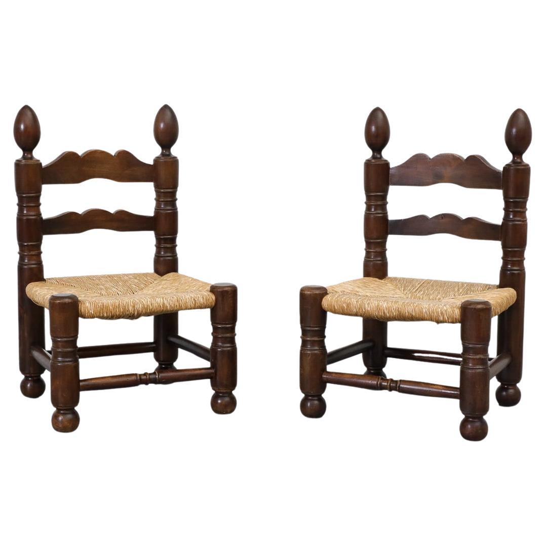 Pair of Charles Dudouyt (attr) Oak and Papercord "Fire Side" Chairs