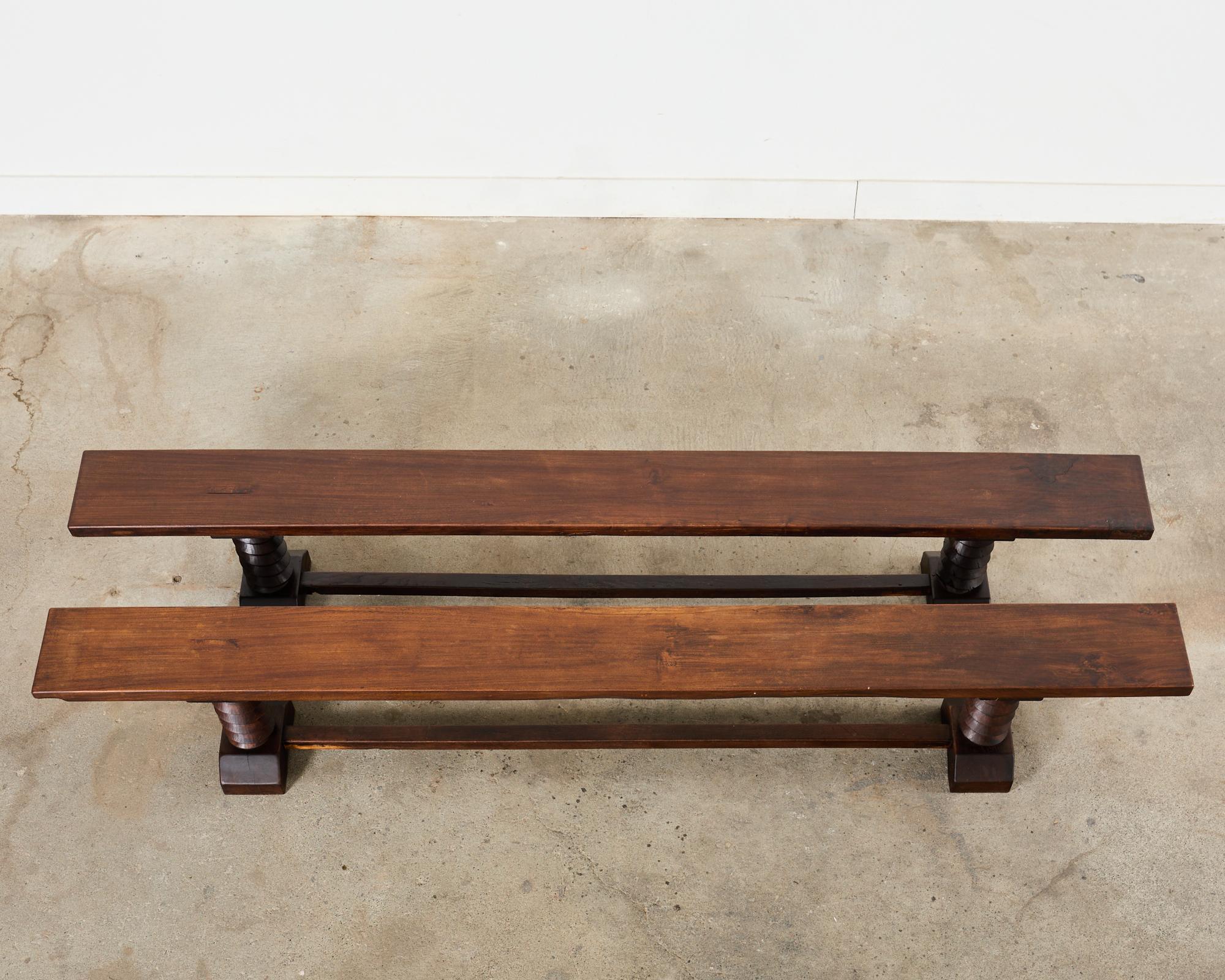 Hand-Crafted Pair of Charles Dudouyt Attributed French Oak Corkscrew Benches For Sale