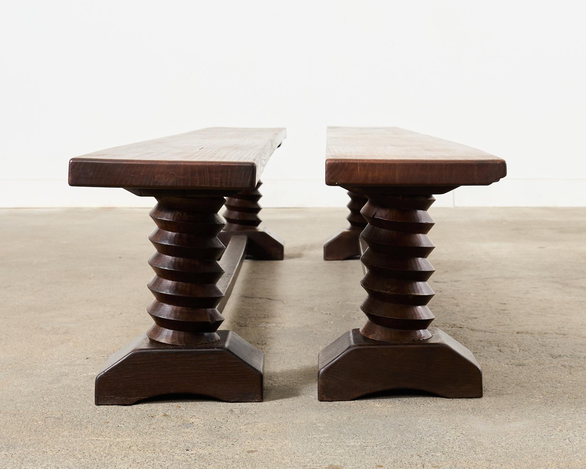 Pair of Charles Dudouyt Attributed French Oak Corkscrew Benches In Good Condition For Sale In Rio Vista, CA