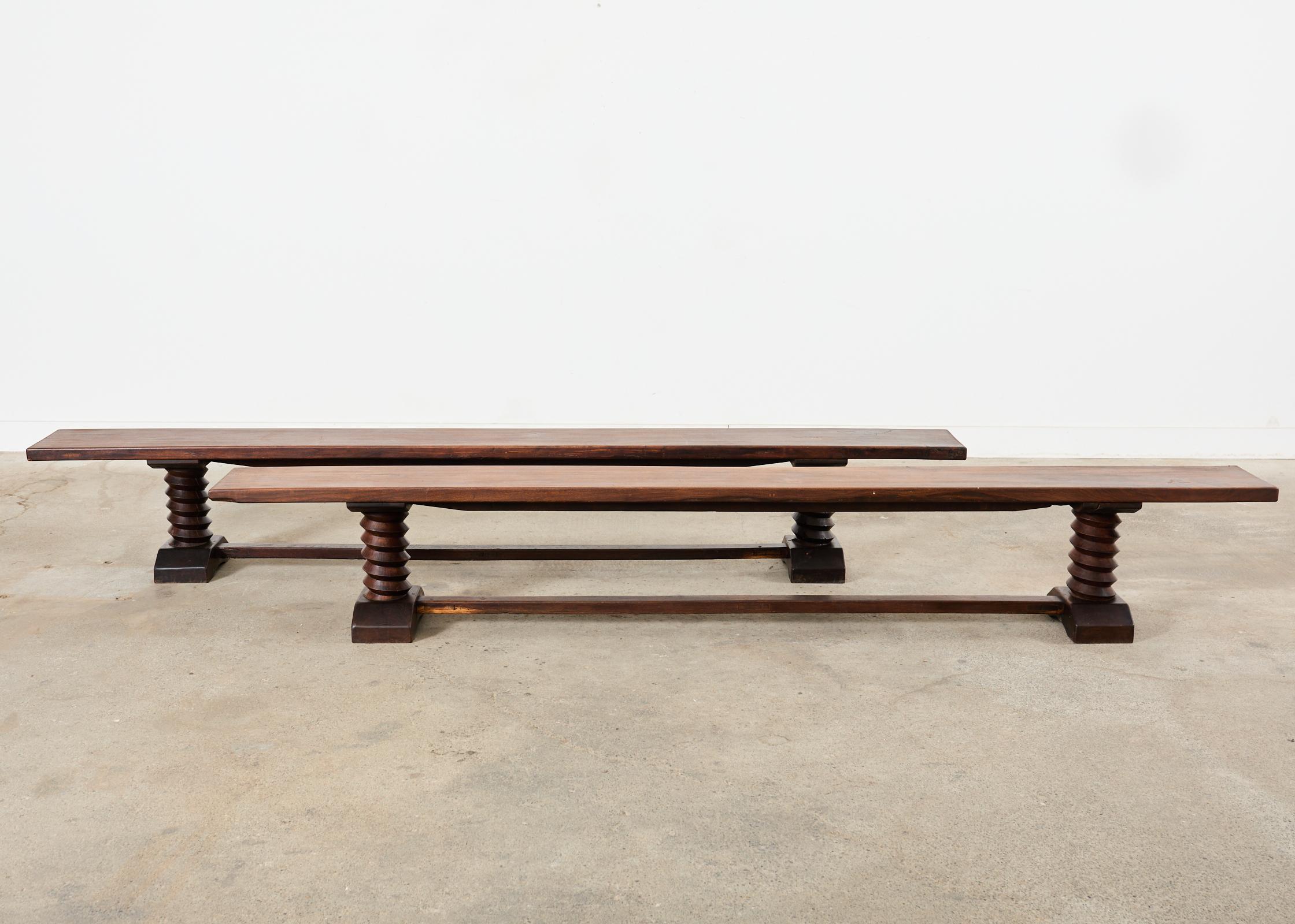 20th Century Pair of Charles Dudouyt Attributed French Oak Corkscrew Benches For Sale