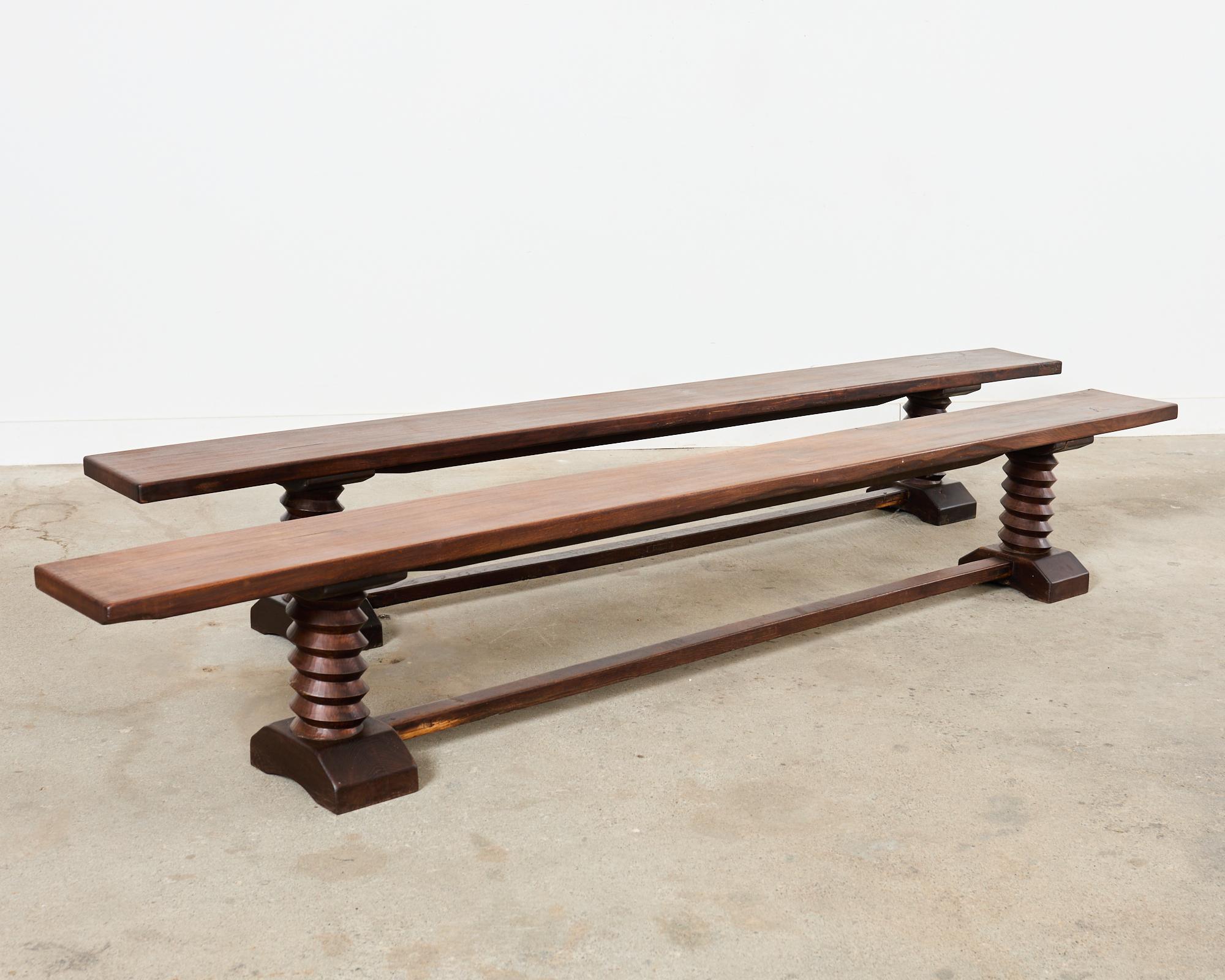 Pair of Charles Dudouyt Attributed French Oak Corkscrew Benches For Sale 1
