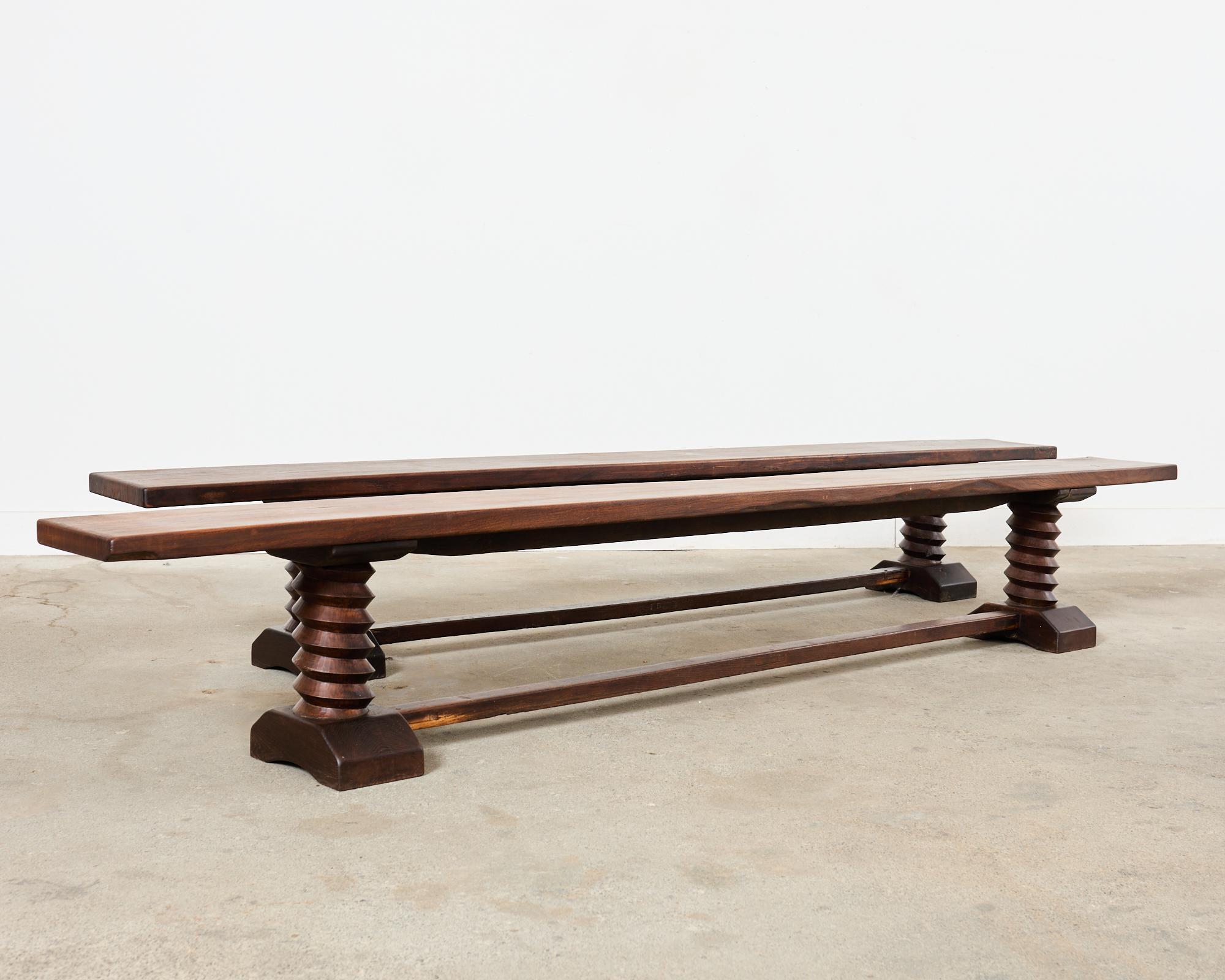 Pair of Charles Dudouyt Attributed French Oak Corkscrew Benches For Sale 2