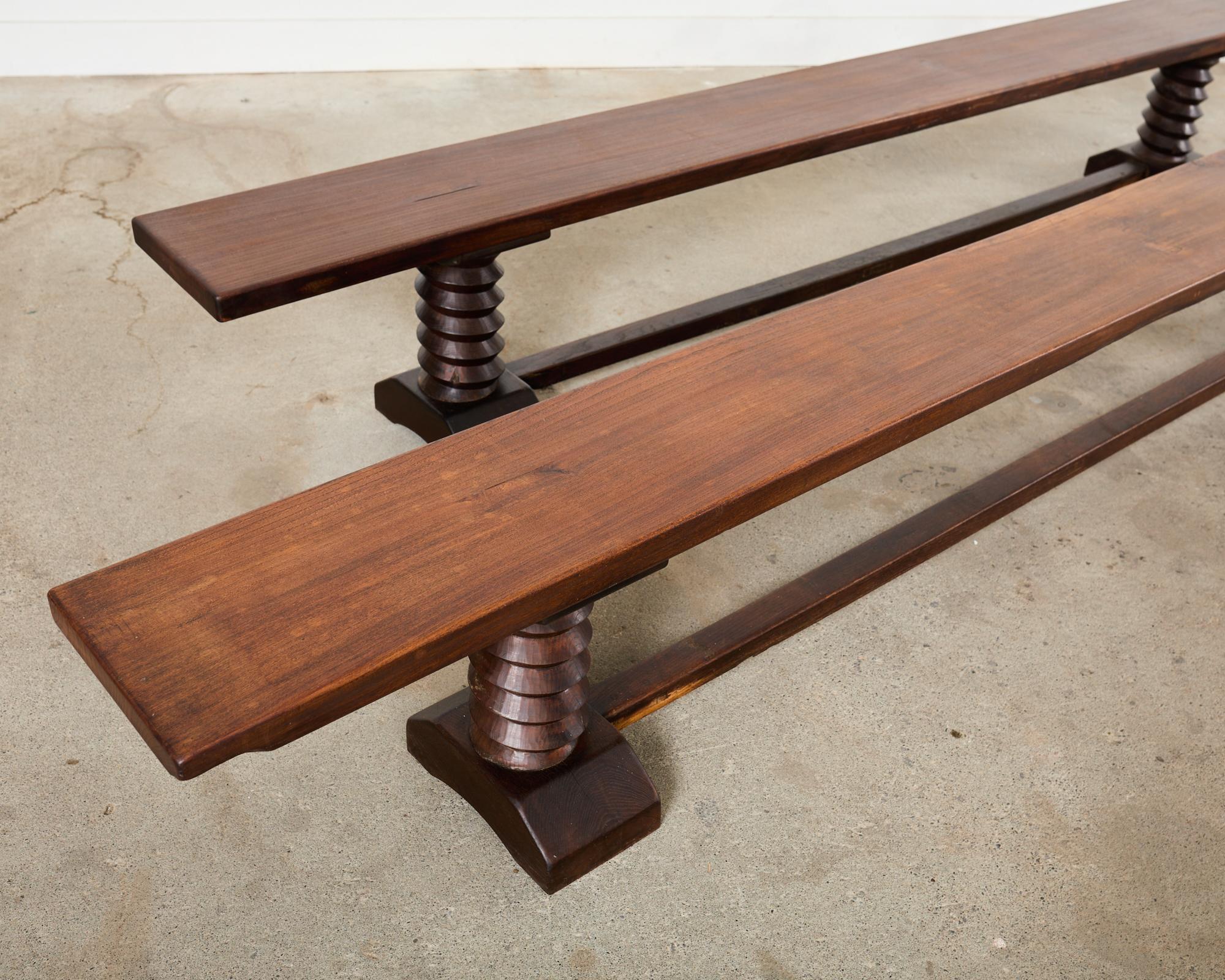 Pair of Charles Dudouyt Attributed French Oak Corkscrew Benches For Sale 3