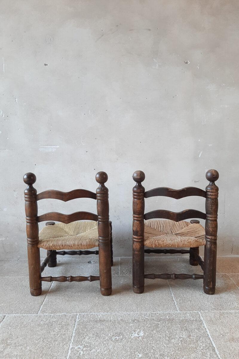 European Pair of Charles Dudouyt Finca Style Chairs with Wicker Upholstery For Sale