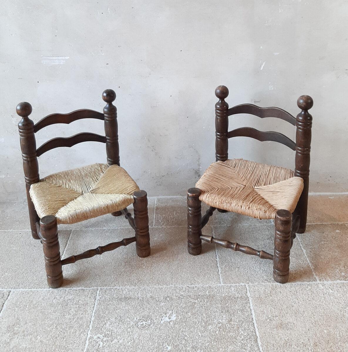 Pair of Charles Dudouyt Finca Style Chairs with Wicker Upholstery For Sale 1