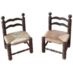 Pair of Charles Dudouyt Finca Style Chairs with Wicker Upholstery