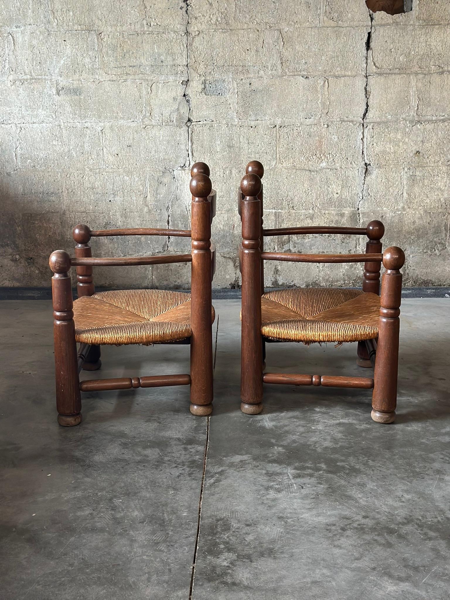 Pair of Charles Dudouyt Low Rushed Easy Armchairs, Set of 2 In Good Condition For Sale In Hudson, NY