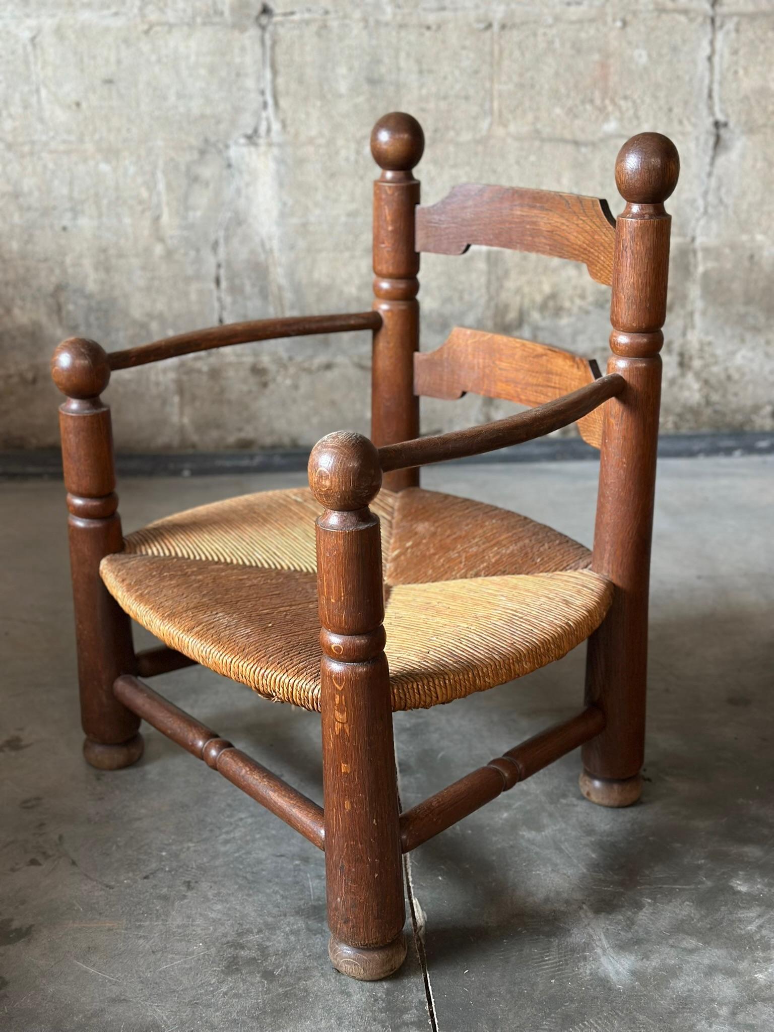 Straw Pair of Charles Dudouyt Low Rushed Easy Armchairs, Set of 2 For Sale