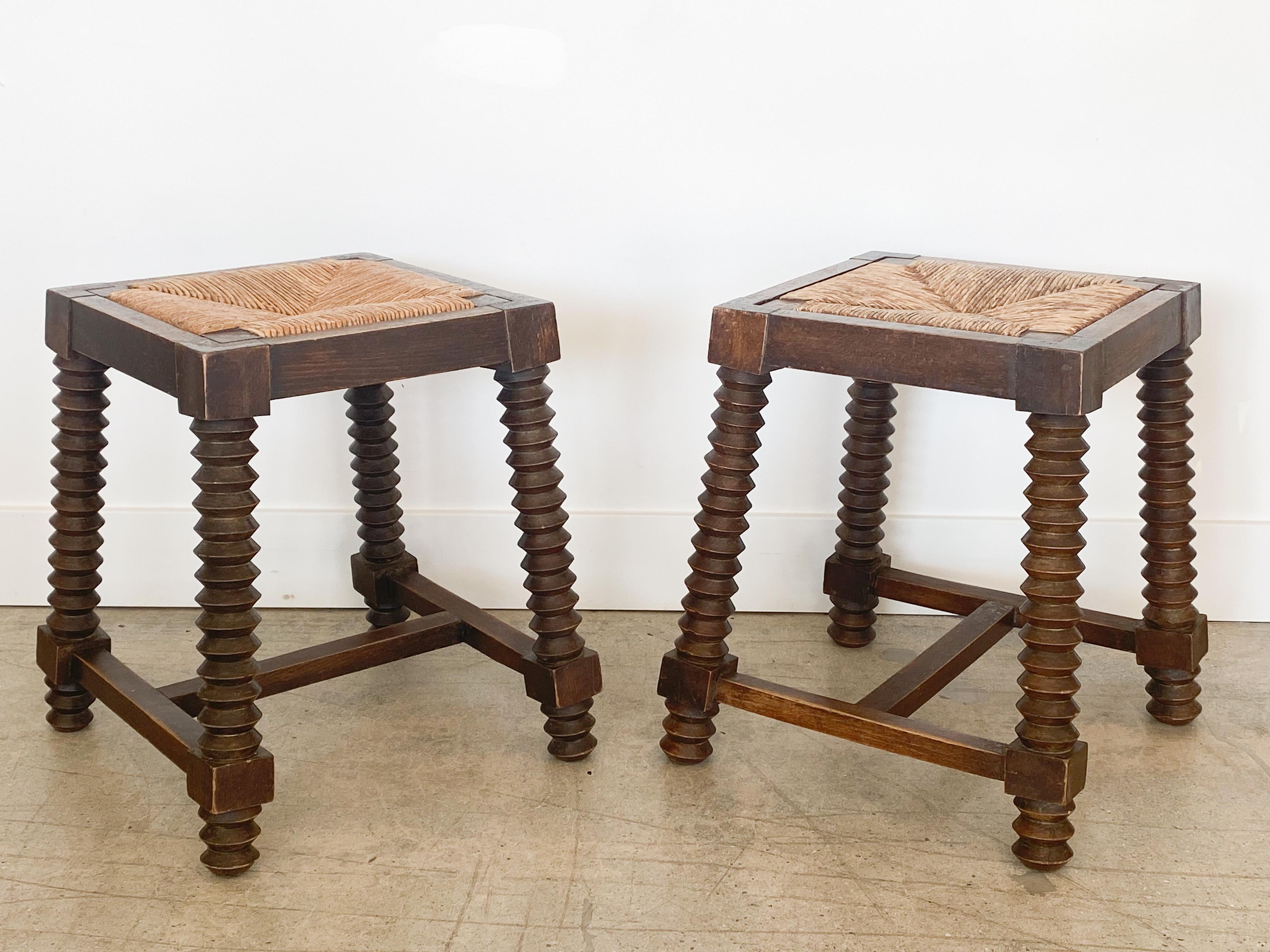 Pair of Charles Dudouyt Wood Stools 6