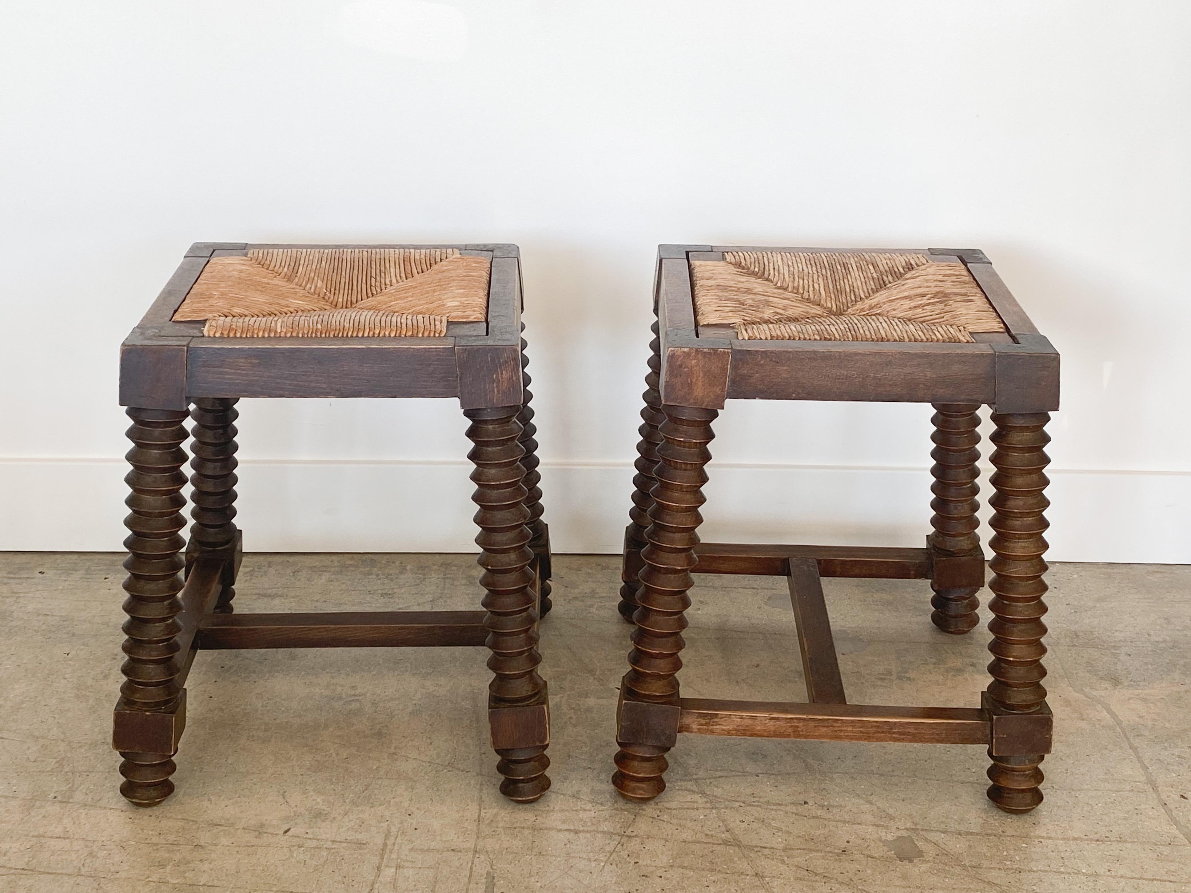 French Pair of Charles Dudouyt Wood Stools