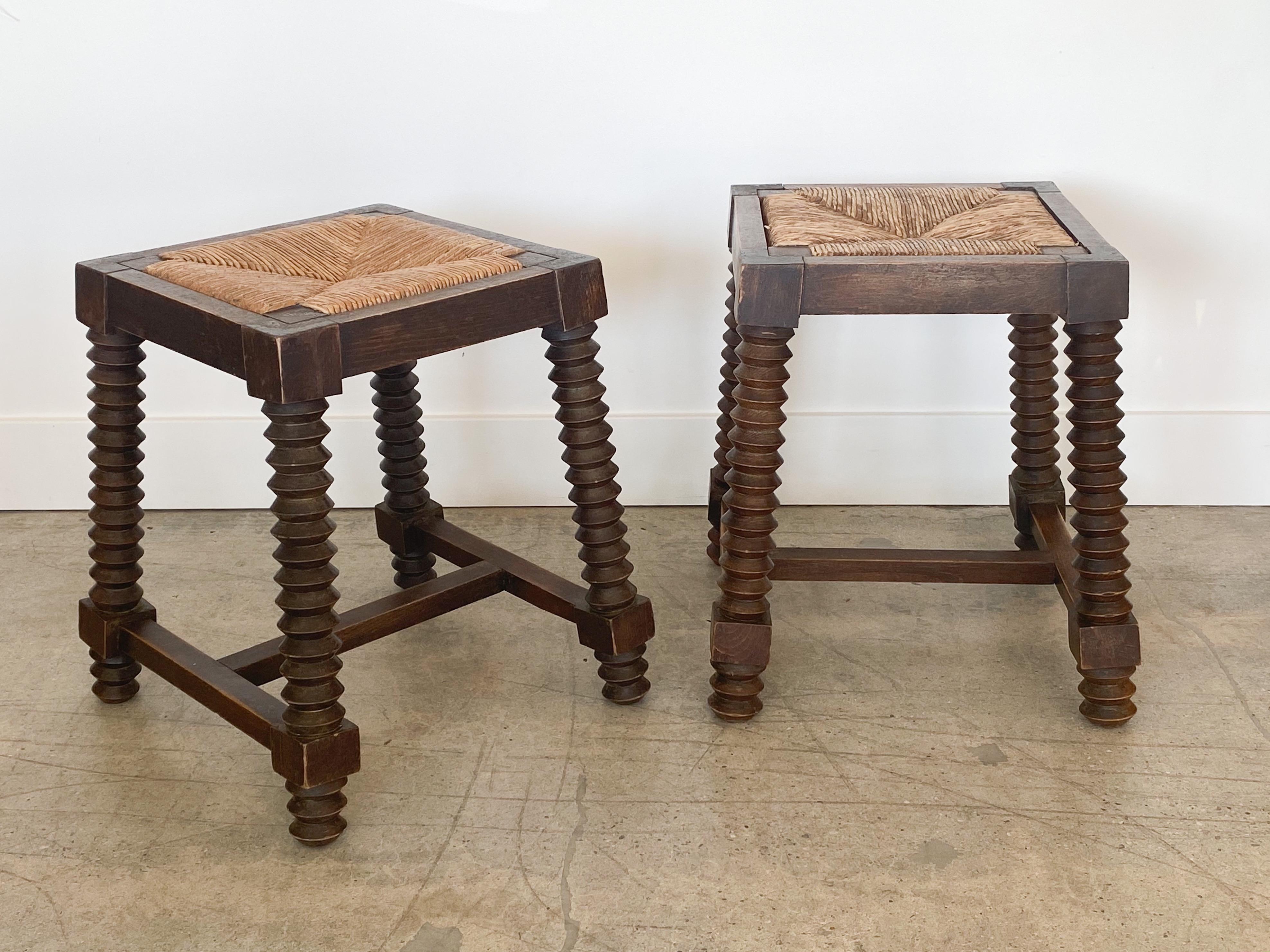 Pair of Charles Dudouyt Wood Stools In Good Condition In Los Angeles, CA