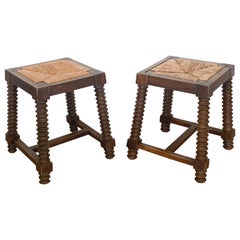 Pair of Charles Dudouyt Wood Stools