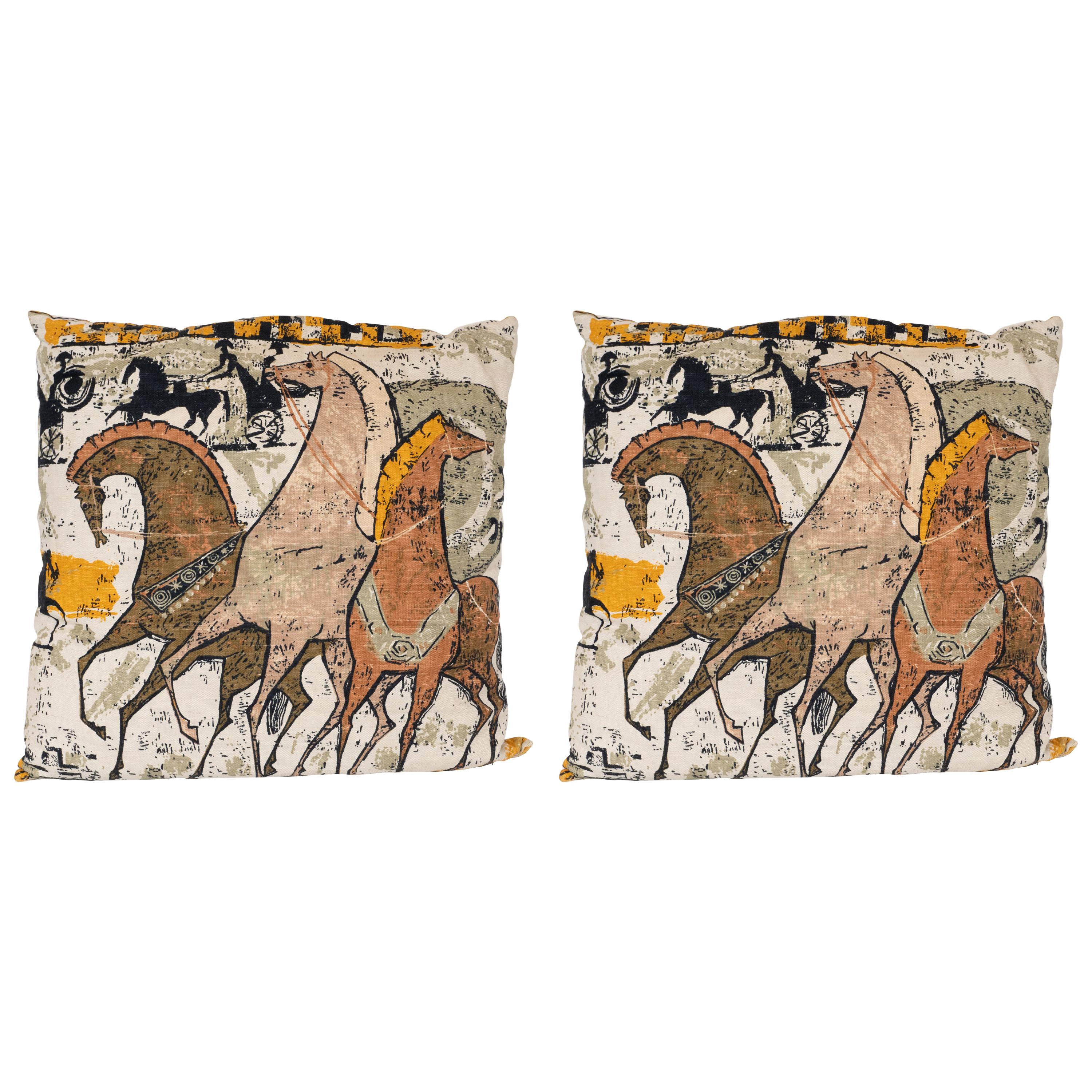 Pair of Charles Eames Etruscan Print Pillows with Raised Diamond Print Backing