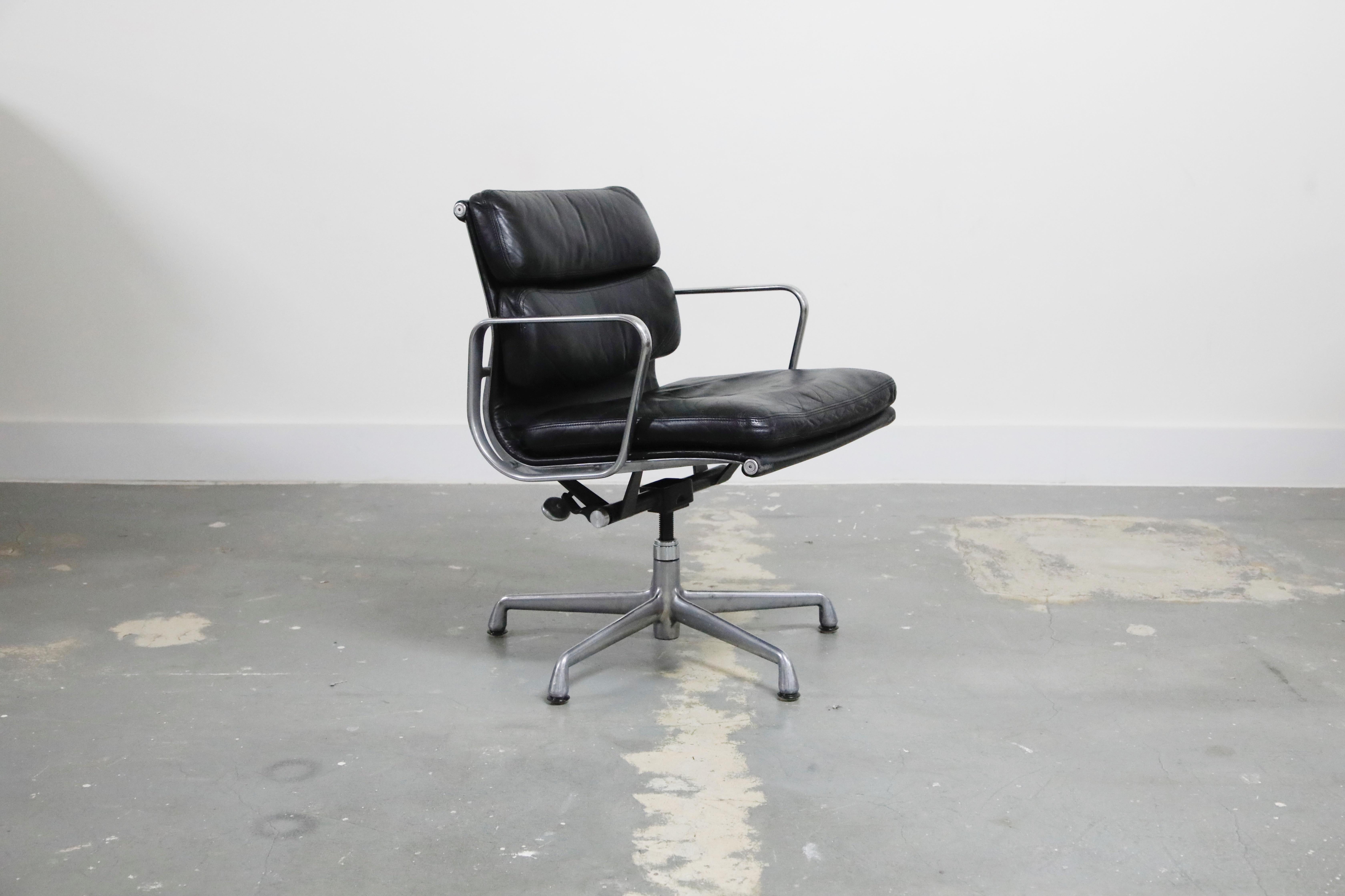 Mid-Century Modern Charles Eames for Herman Miller Leather Soft Pad Swivel Chair, Signed