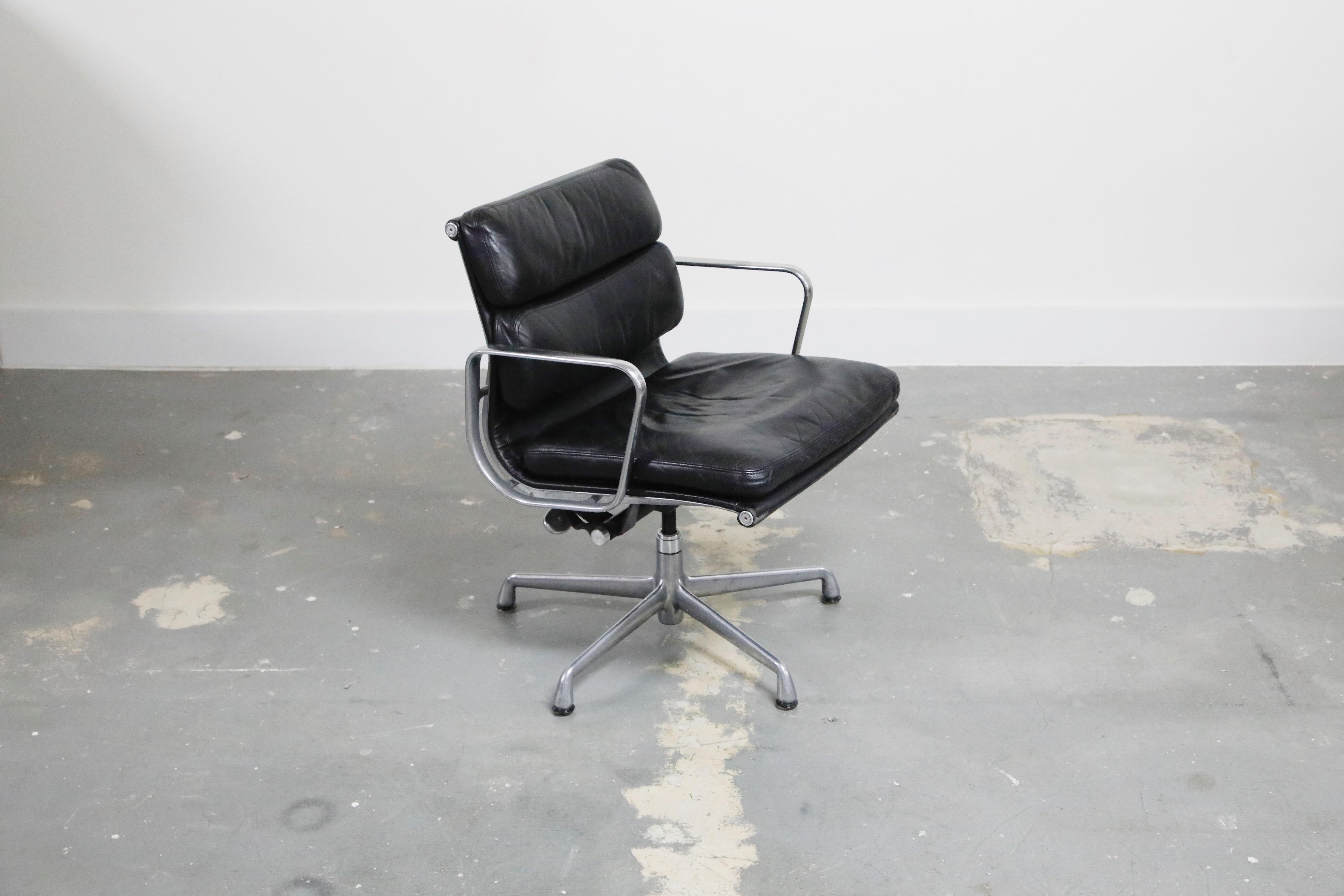American Charles Eames for Herman Miller Leather Soft Pad Swivel Chair, Signed