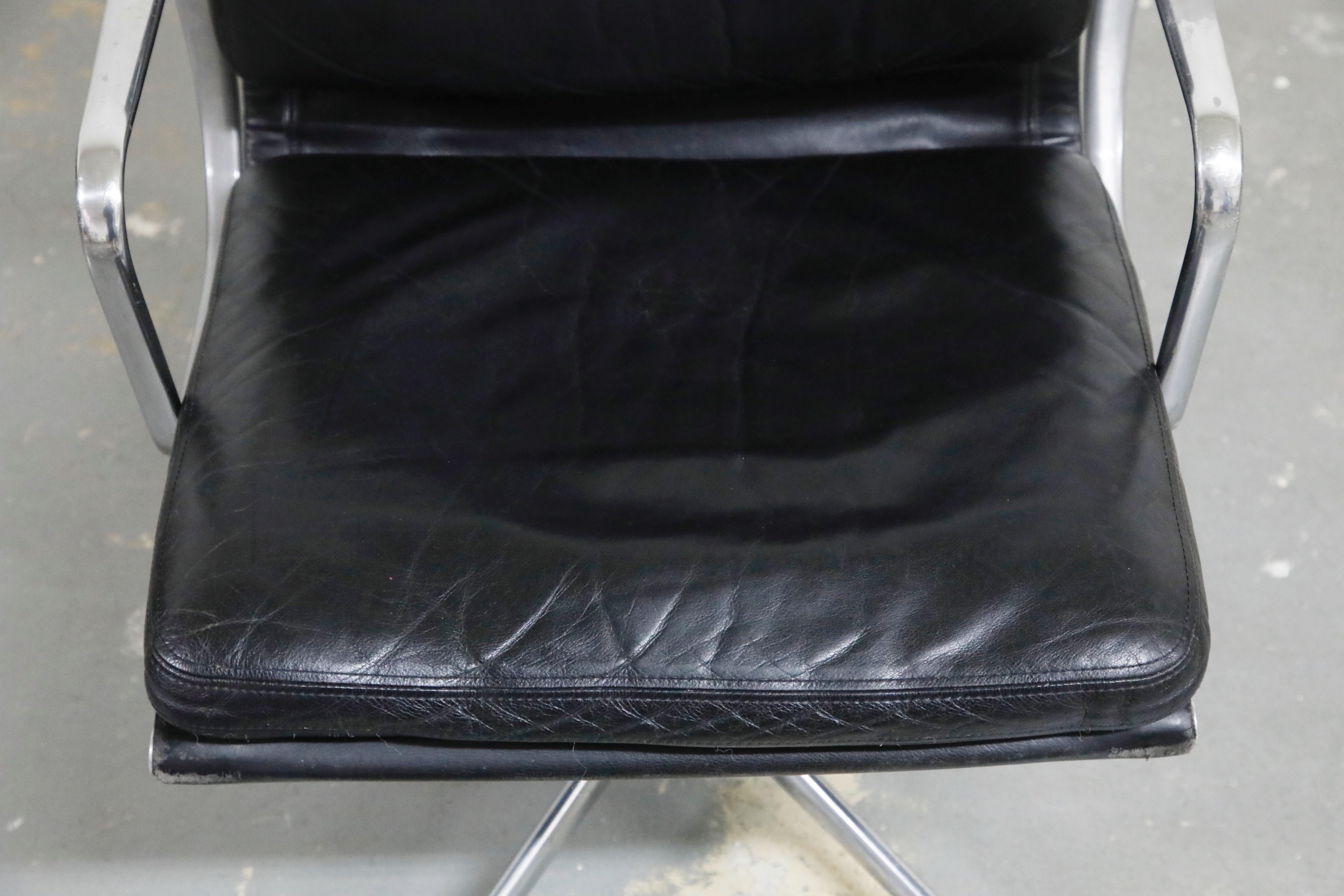 Charles Eames for Herman Miller Leather Soft Pad Swivel Chair, Signed 1
