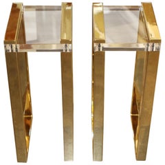 Pair of Charles Hollis Jones Brass and Lucite Tables
