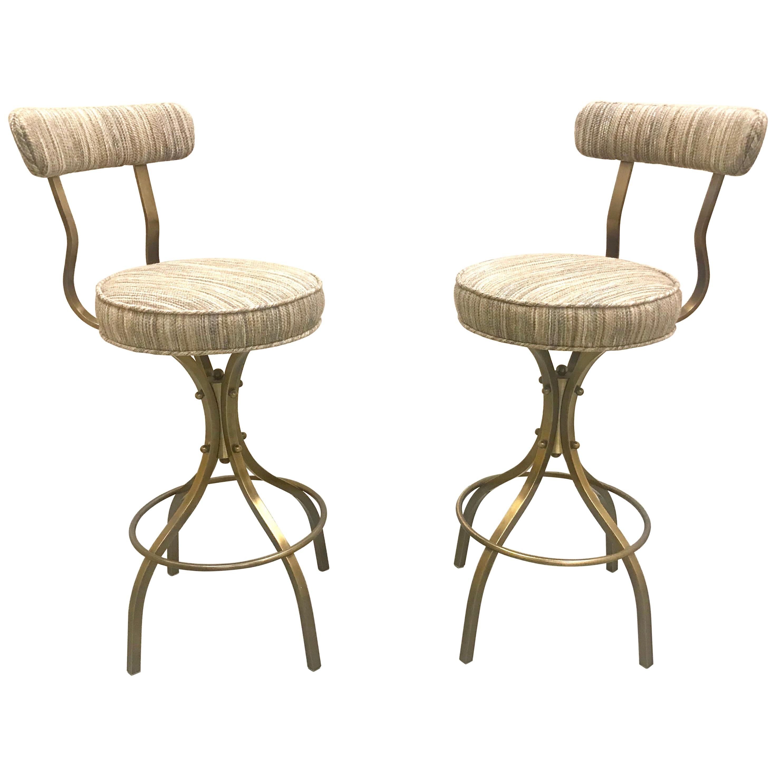 Pair of Brass Base Bar Stools by Dillingham at 1stDibs