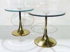 Pair of Charles Hollis Jones "Bugle" Base Side Tables in Brass & Glass