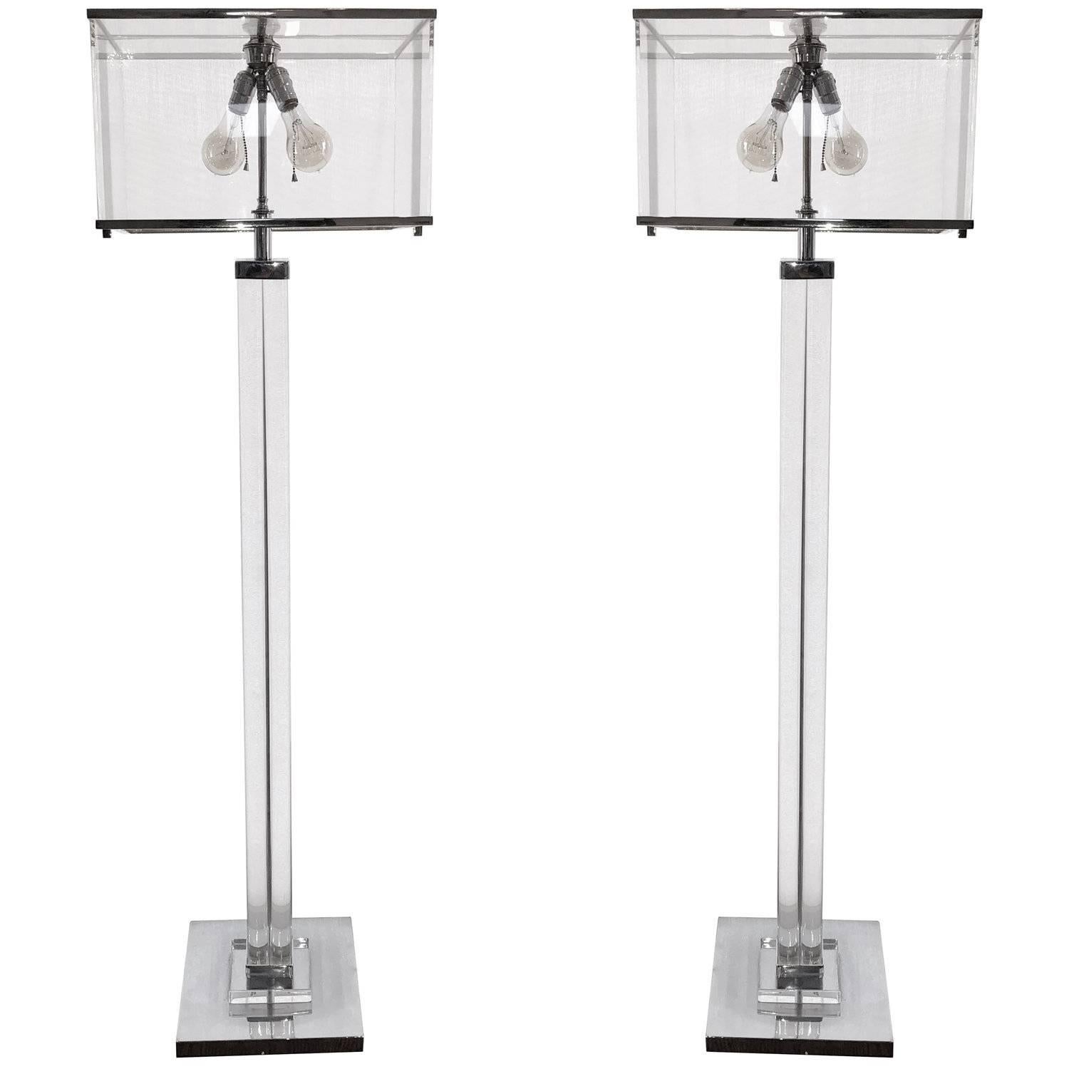 Charles Hollis Jones "Edison" Floor Lamp in Lucite and Polished Nickel For Sale