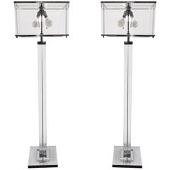 Retro Charles Hollis Jones "Edison" Floor Lamp in Lucite and Polished Nickel