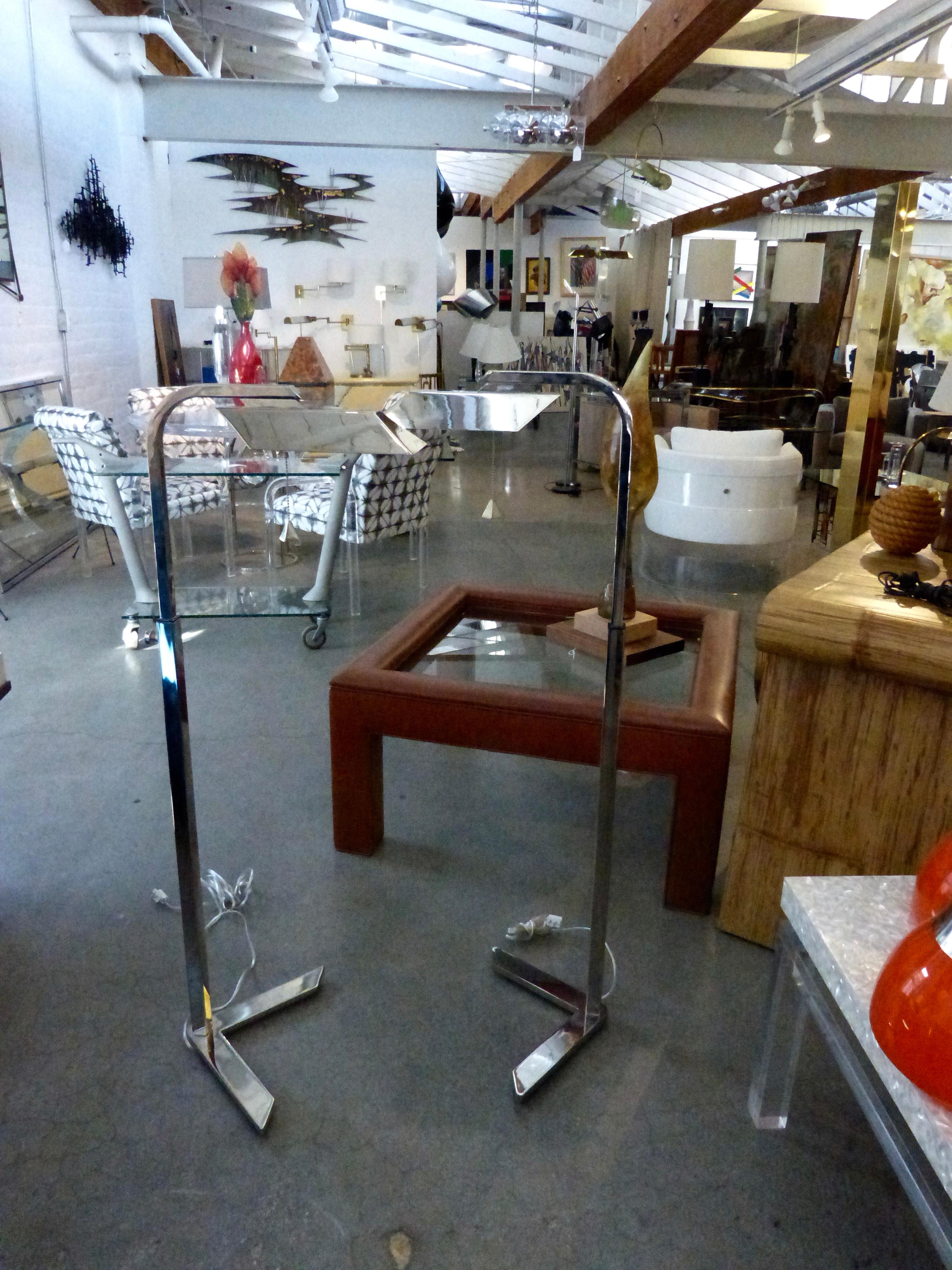 American Pair of Charles Hollis Jones Floor Chrome Floor Lamps