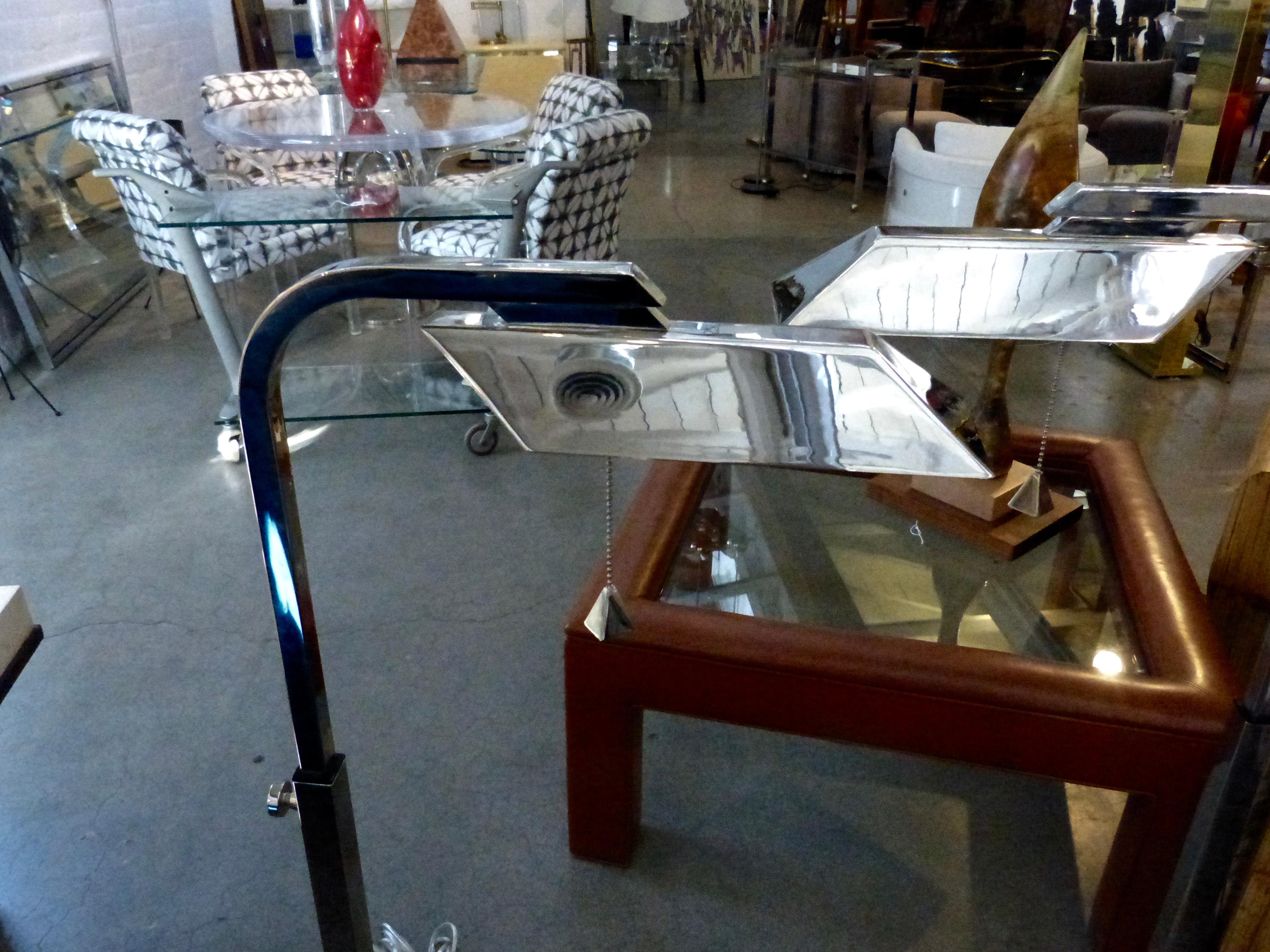 Pair of Charles Hollis Jones Floor Chrome Floor Lamps In Fair Condition In Palm Springs, CA