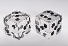 Pair of Charles Hollis Jones Large Clear Lucite Dice Bookends, 1960s