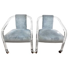 Pair of Charles Hollis Jones Mid-Century Modern Lucite and Velvet Chairs