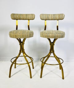 Pair of Charles Hollis Jones “Sinatra” Solid Brass Swivel Barstools,  USA, 1960s