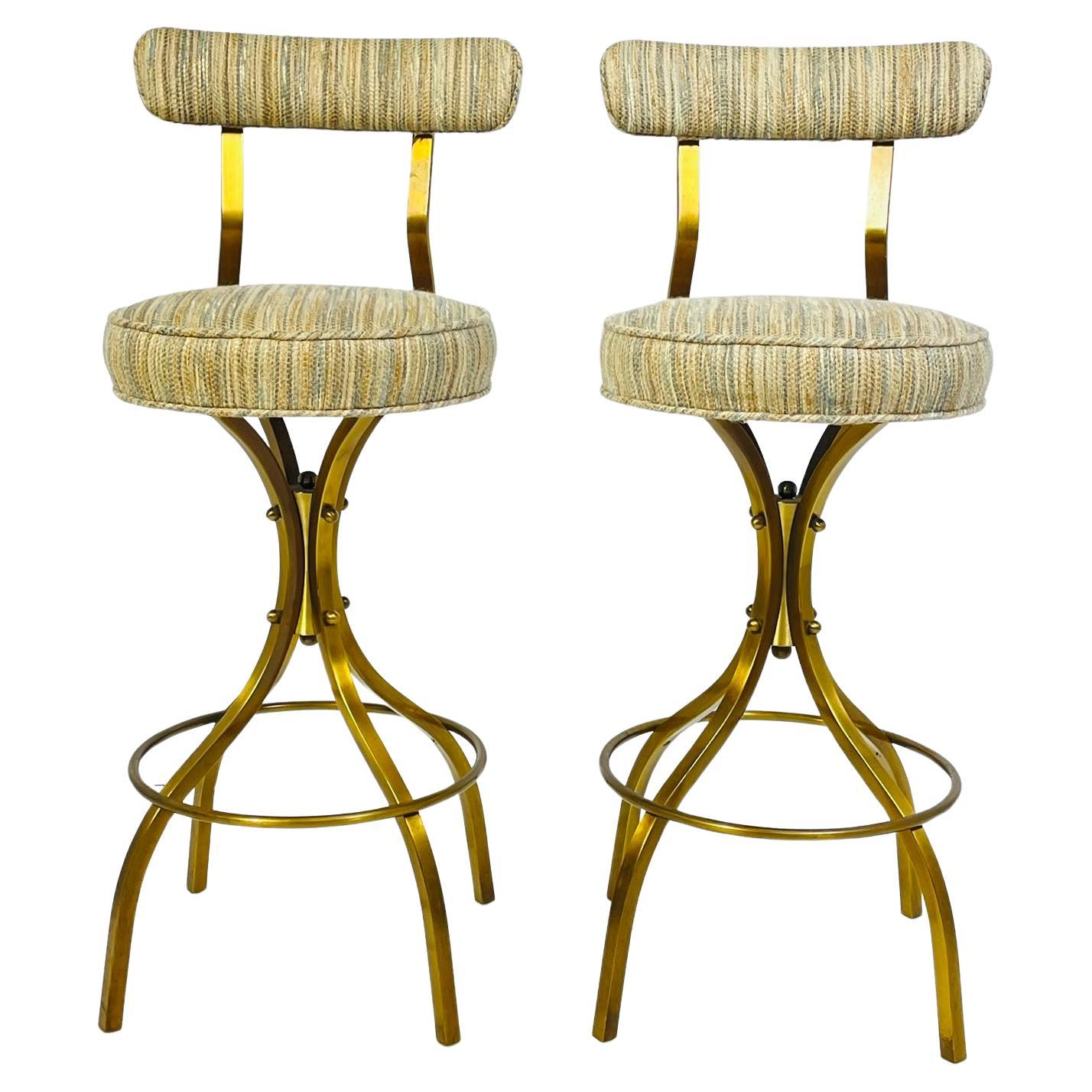 Paire de tabourets de bar pivotants en laiton massif Charles Hollis Jones "Sinatra",  États-Unis, années 1960 en vente