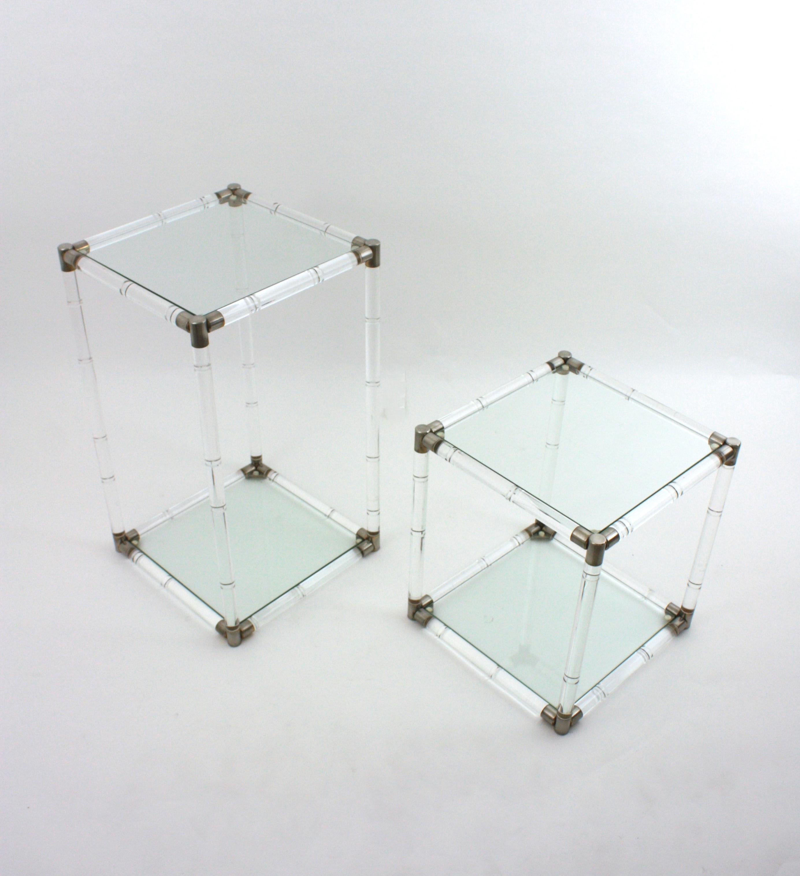 Pair of Charles Hollis Jones Style Lucite and Glass Coffee Side Tables For Sale 3
