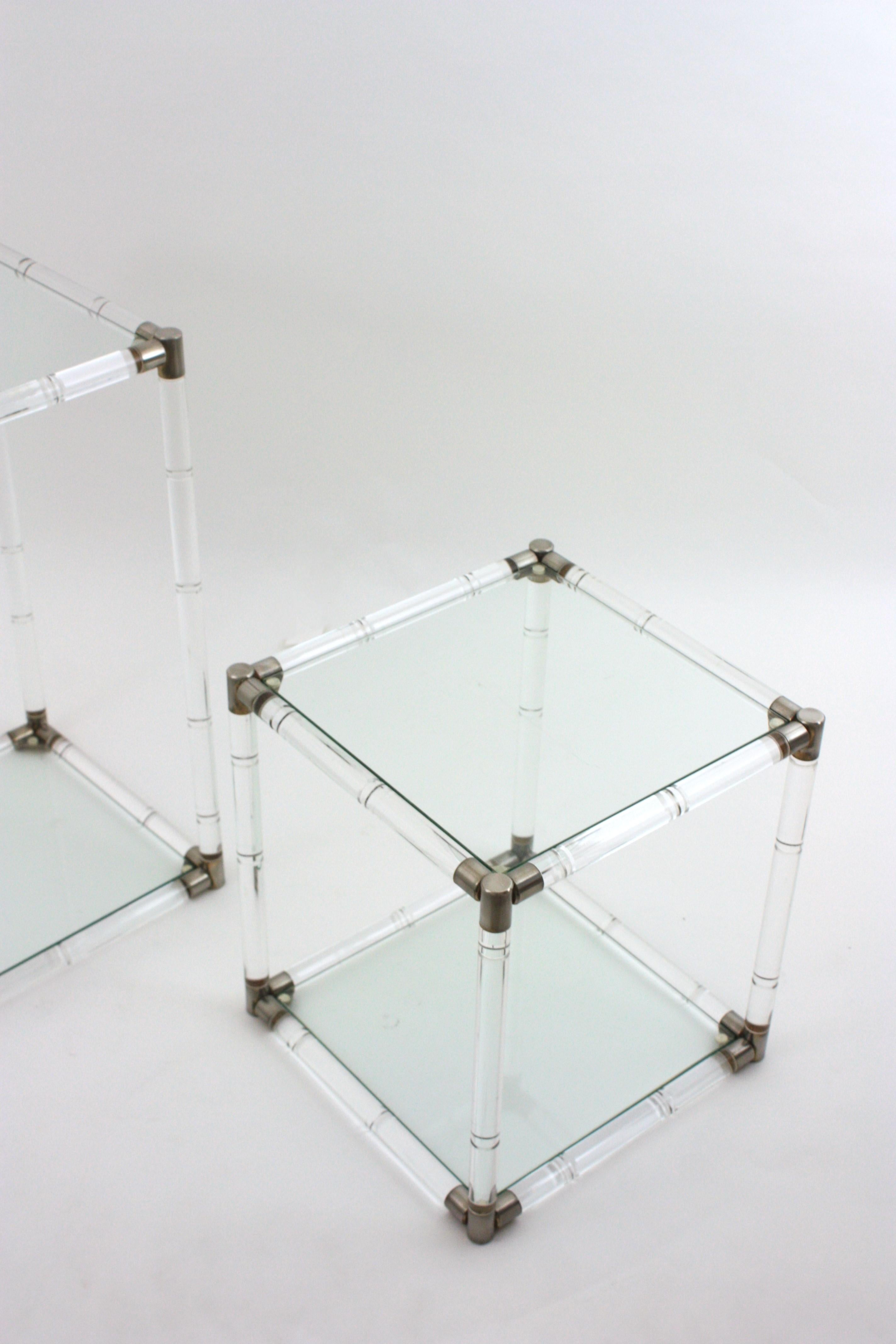 Pair of Charles Hollis Jones Style Lucite and Glass Coffee Side Tables For Sale 4