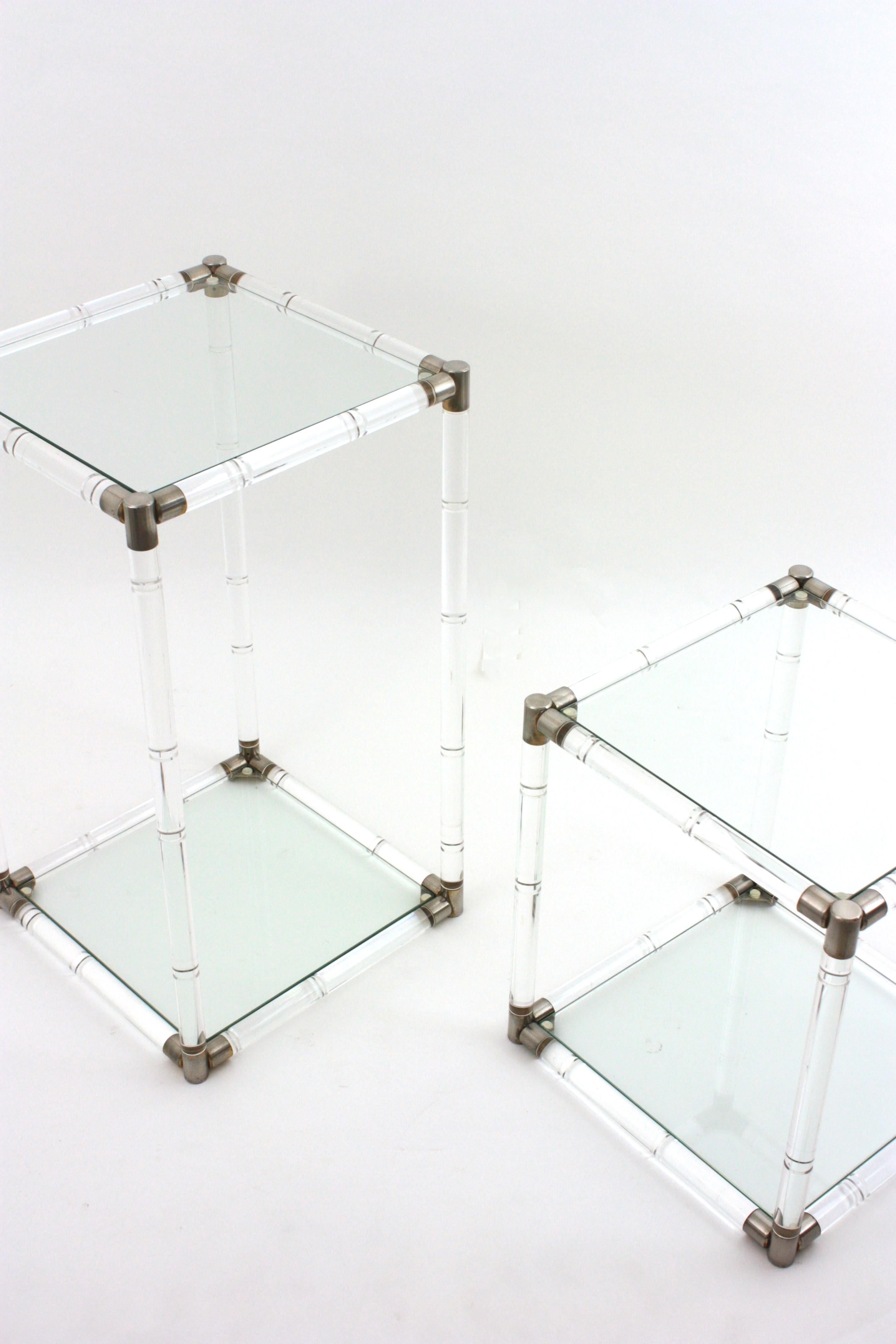 Pair of Charles Hollis Jones Style Lucite and Glass Coffee Side Tables For Sale 5
