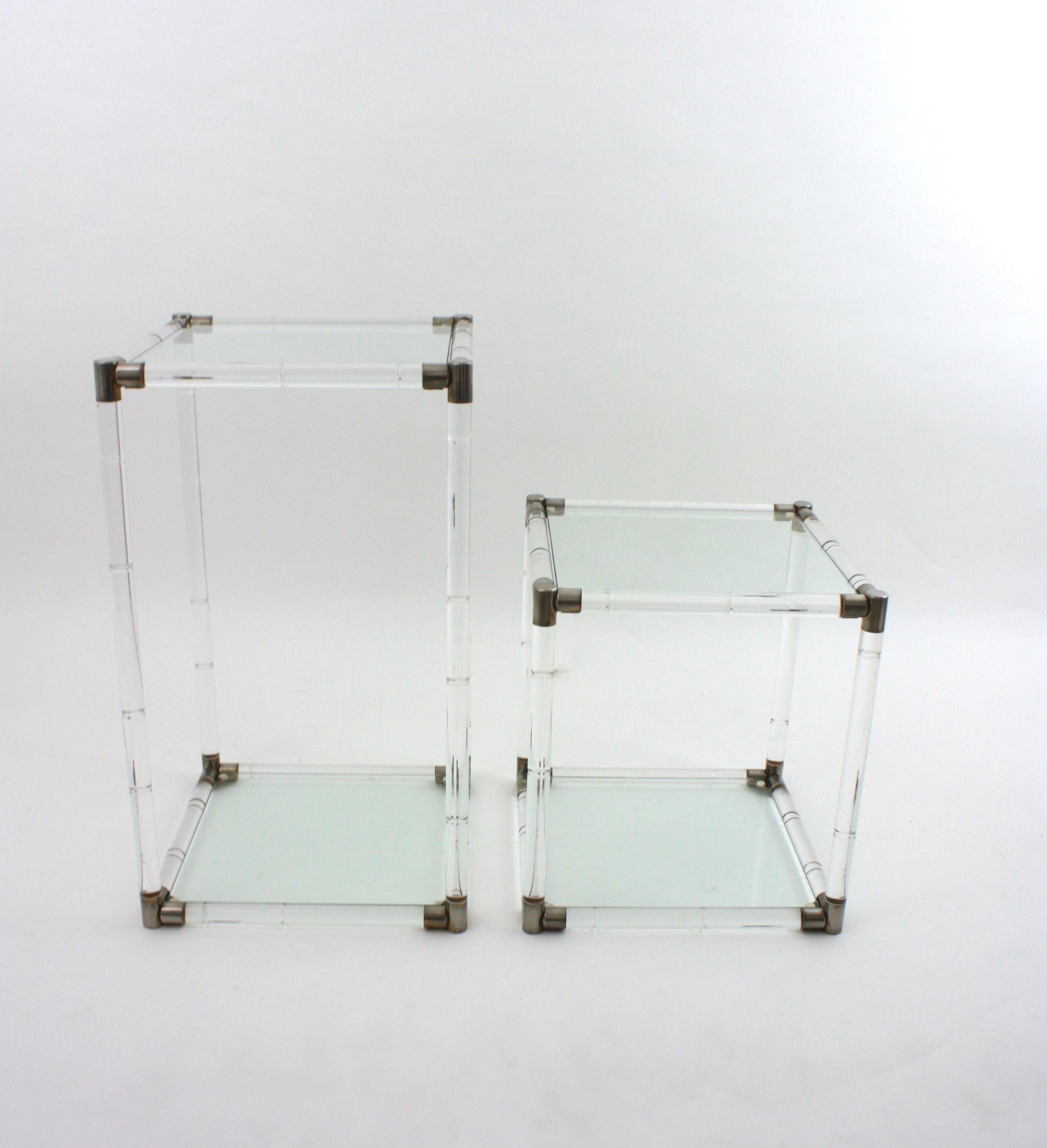 Pair of Charles Hollis Jones Style Lucite and Glass Coffee Side Tables For Sale 8