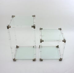 Pair of Charles Hollis Jones Style Lucite and Glass Coffee Side Tables